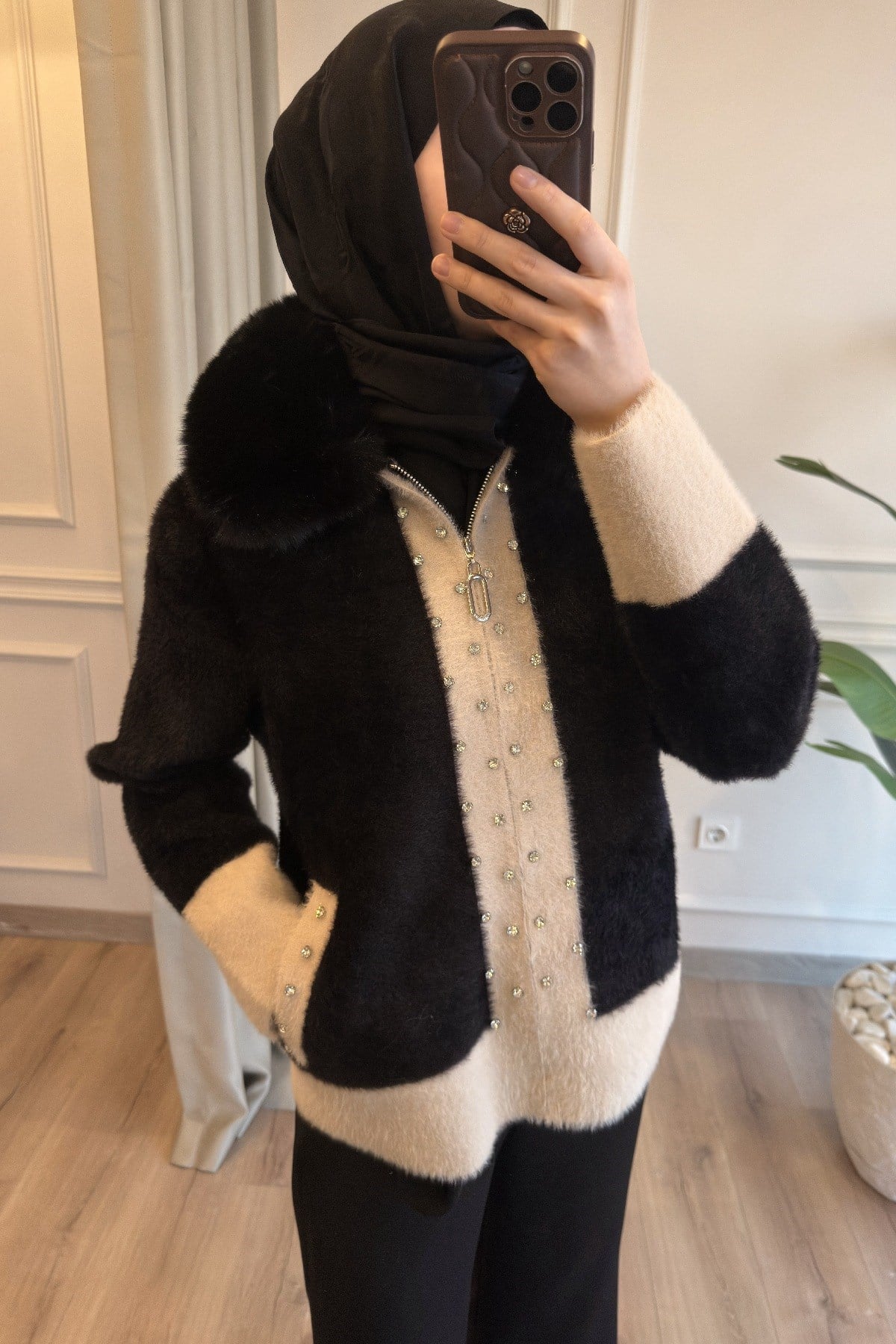 İki Renk İthal Kürk Yaka Angora