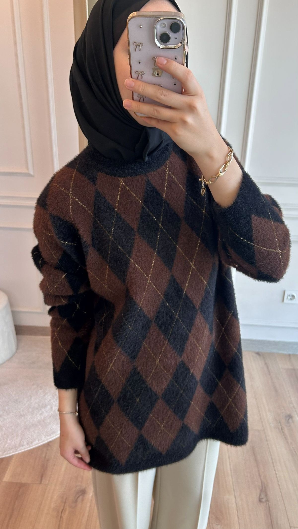 Kahve Baklava  Desen Angora Kazak
