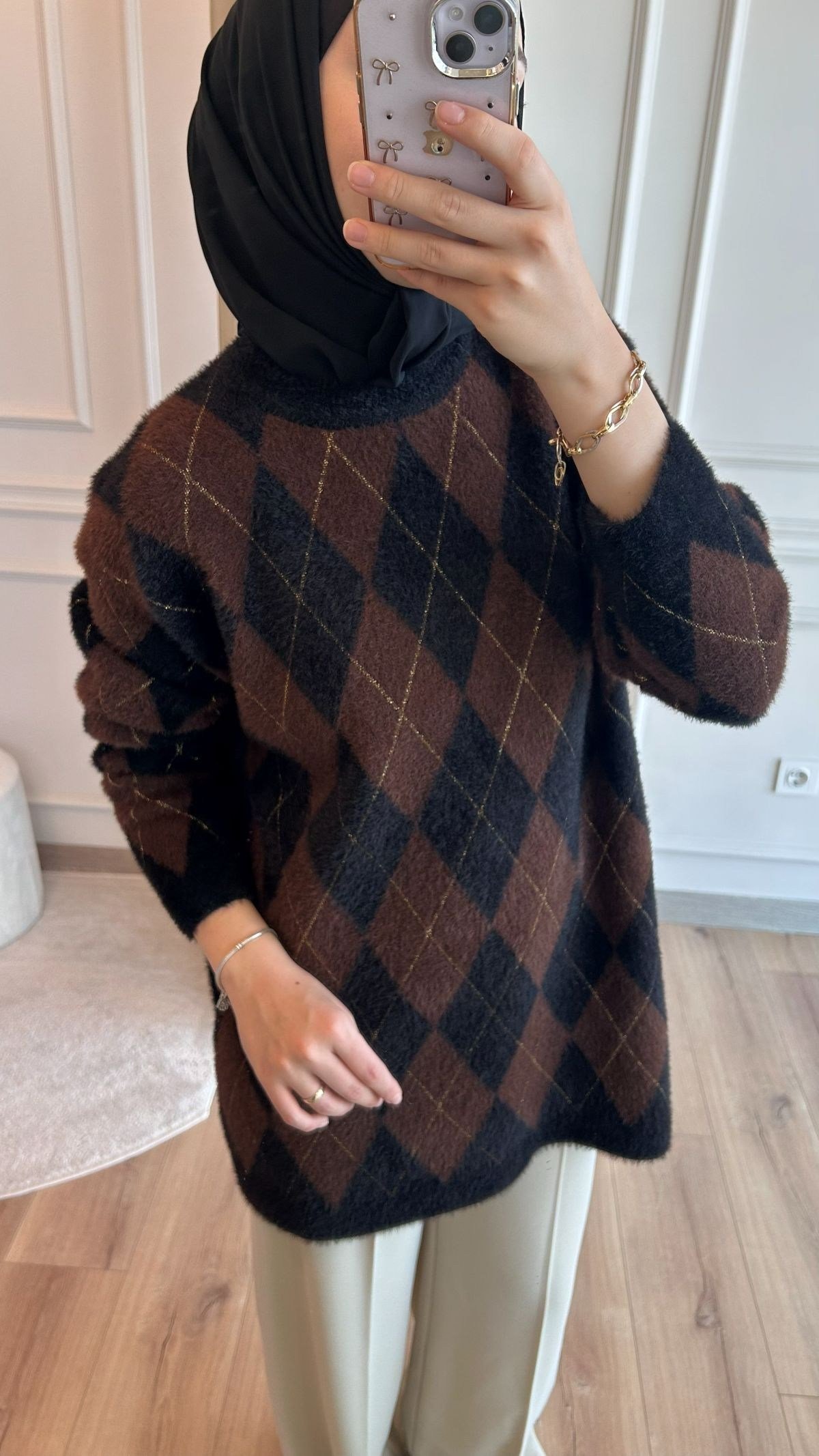 Kahve Baklava  Desen Angora Kazak