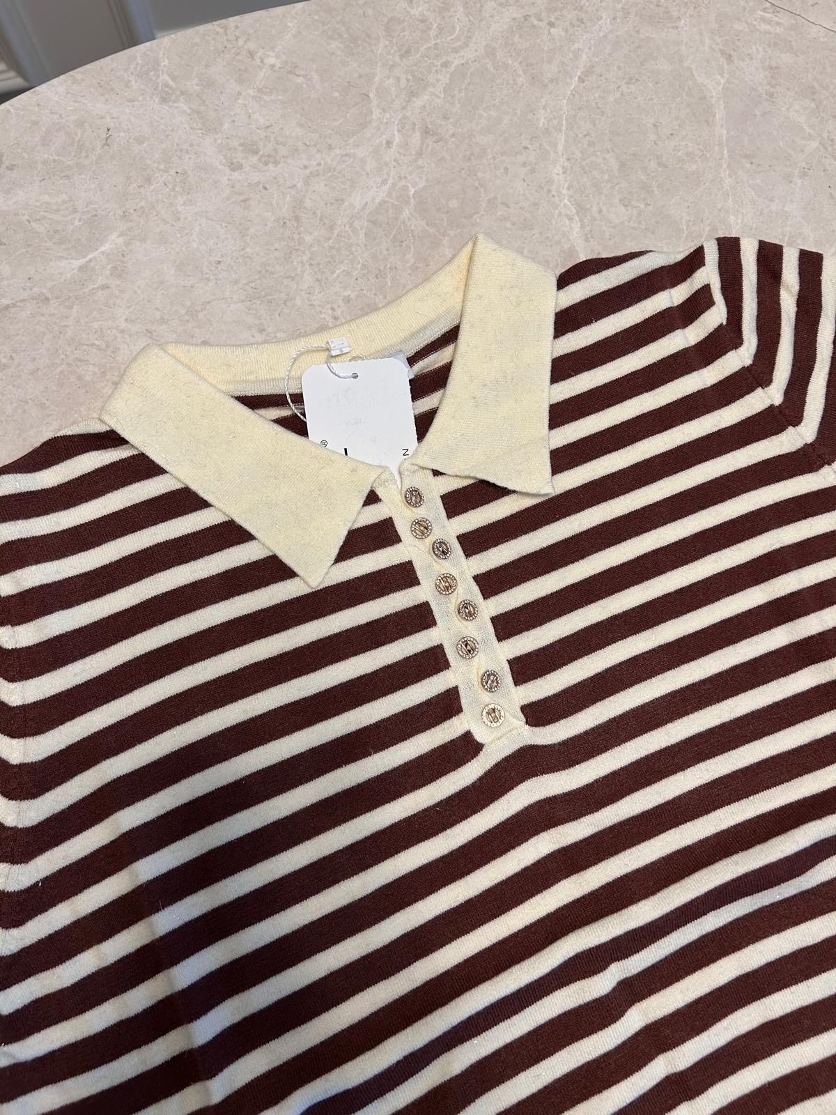 Kahve Lurex Çizgili Triko