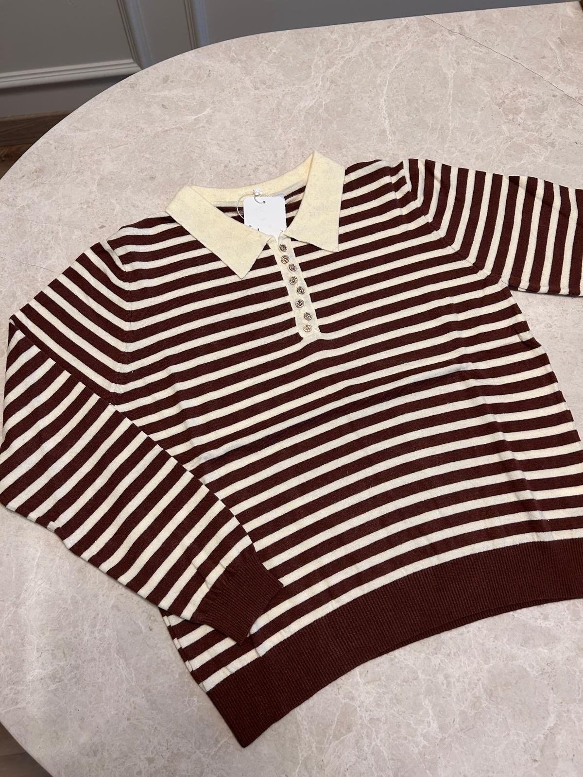 Kahve Lurex Çizgili Triko