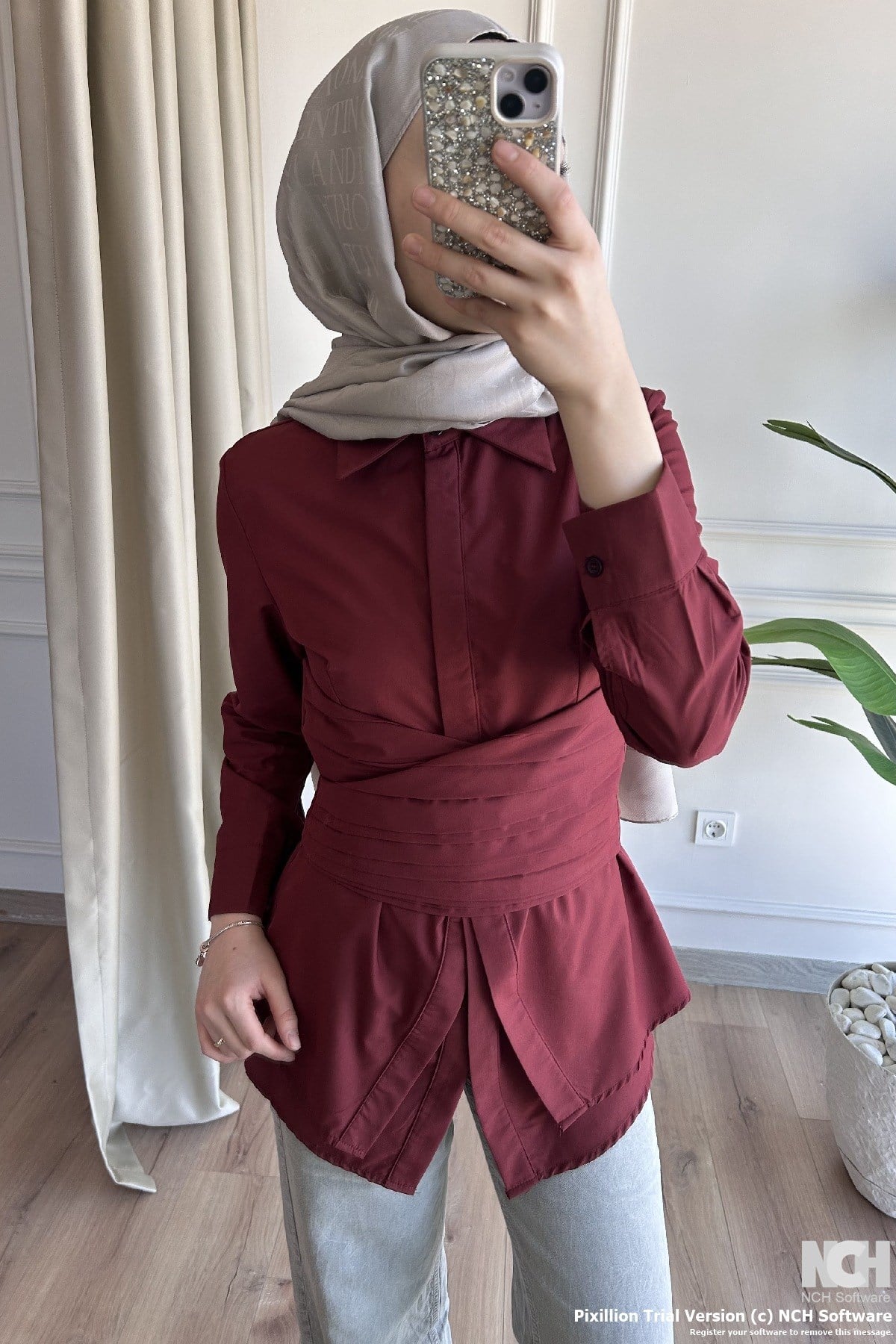 Kuşaklı Bordo Gömlek