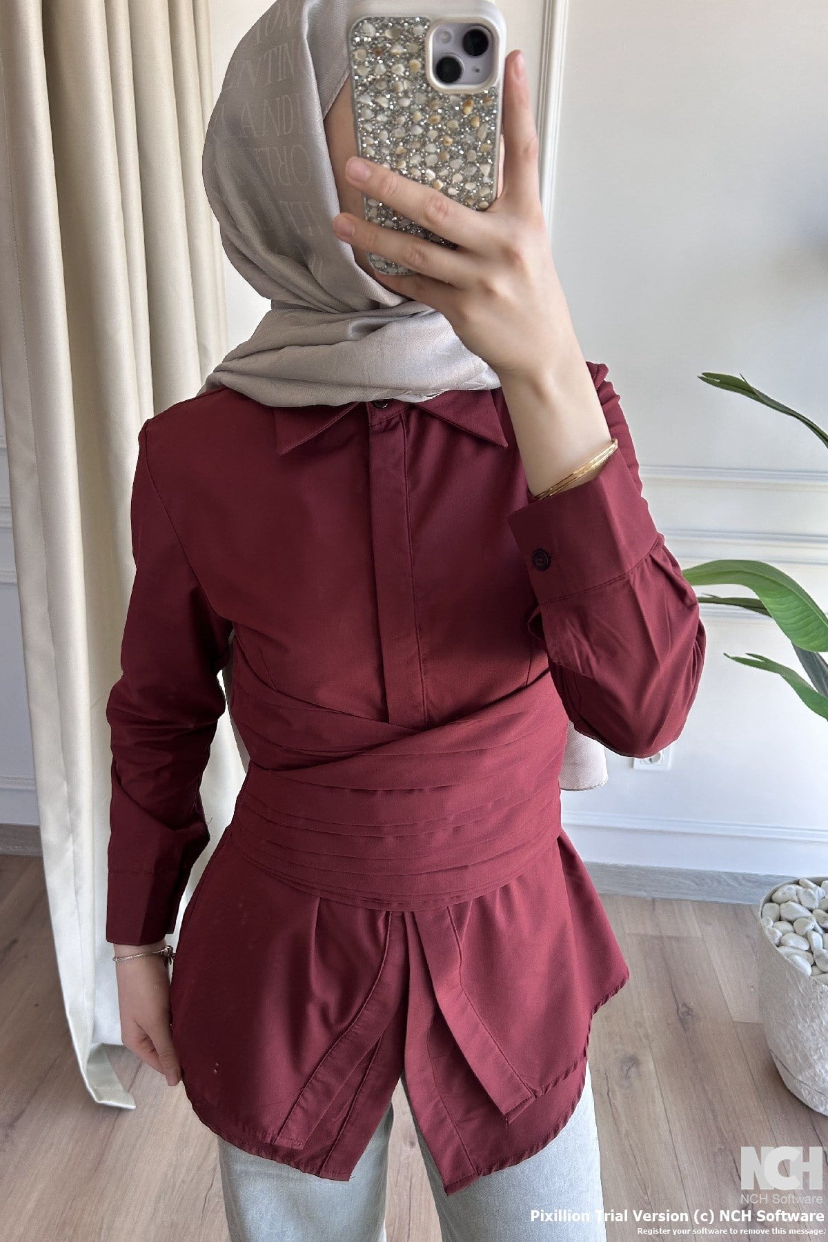 Kuşaklı Bordo Gömlek