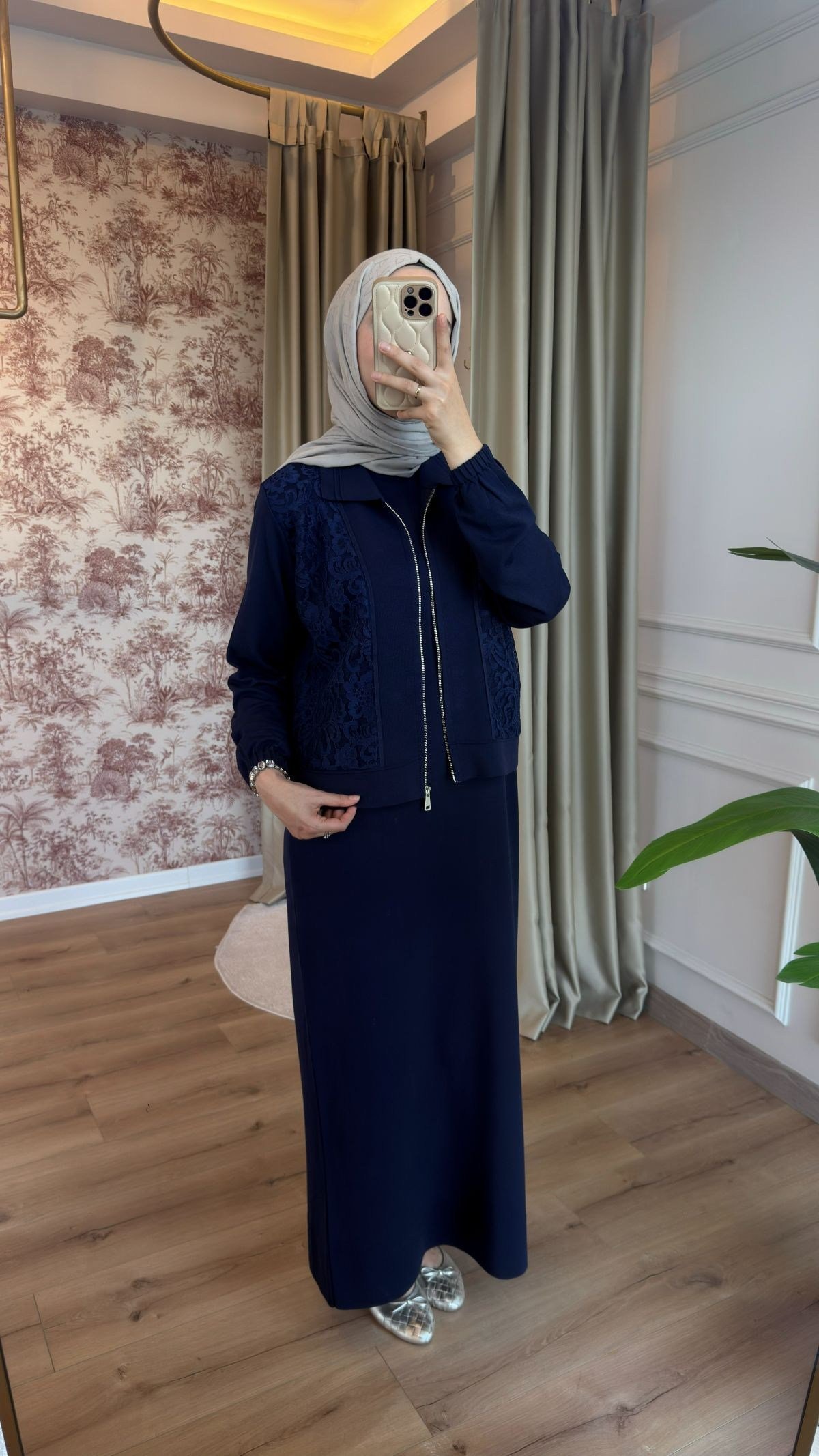 Lacivert Hırkalı Merserize Elbise