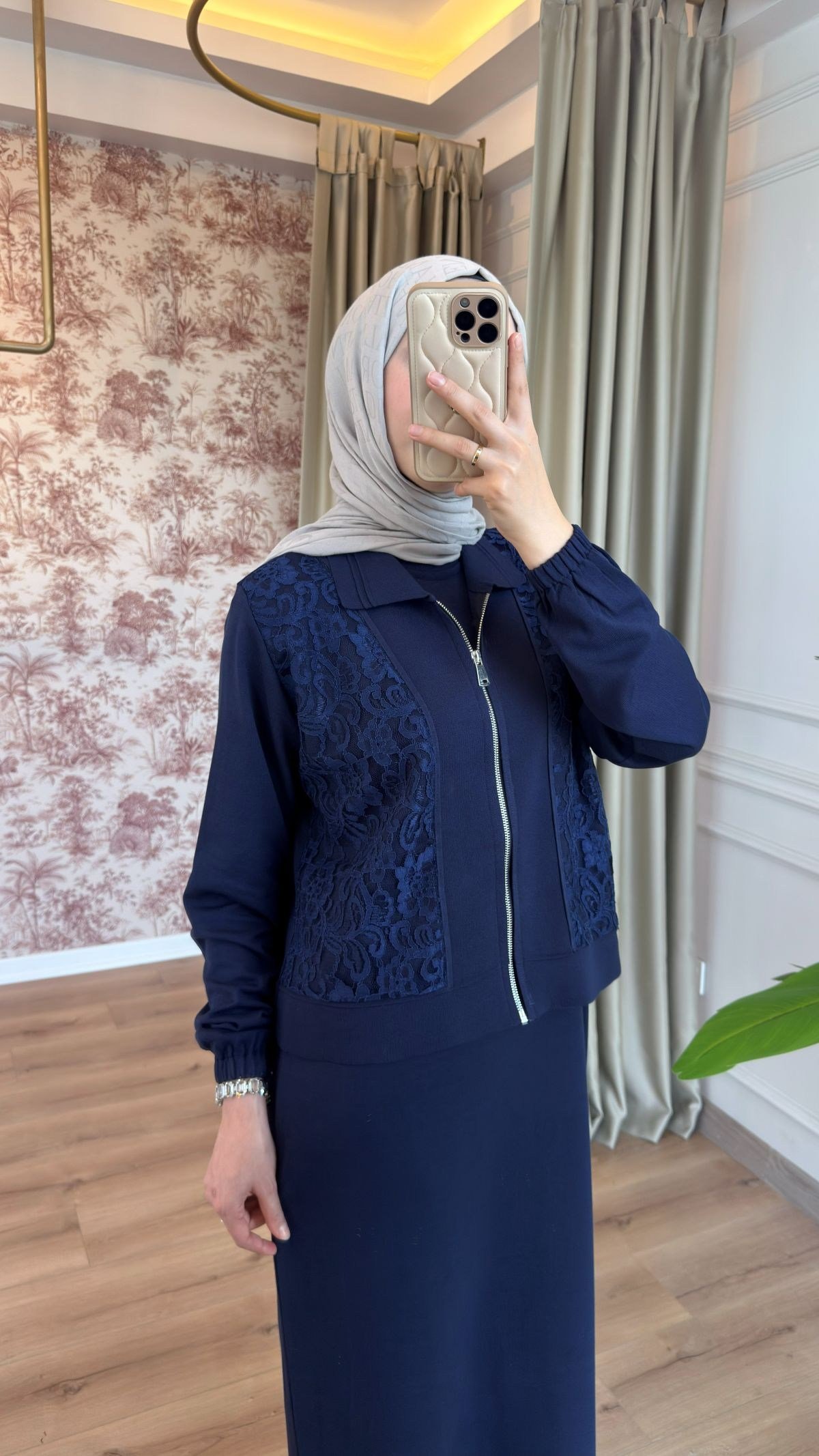 Lacivert Hırkalı Merserize Elbise