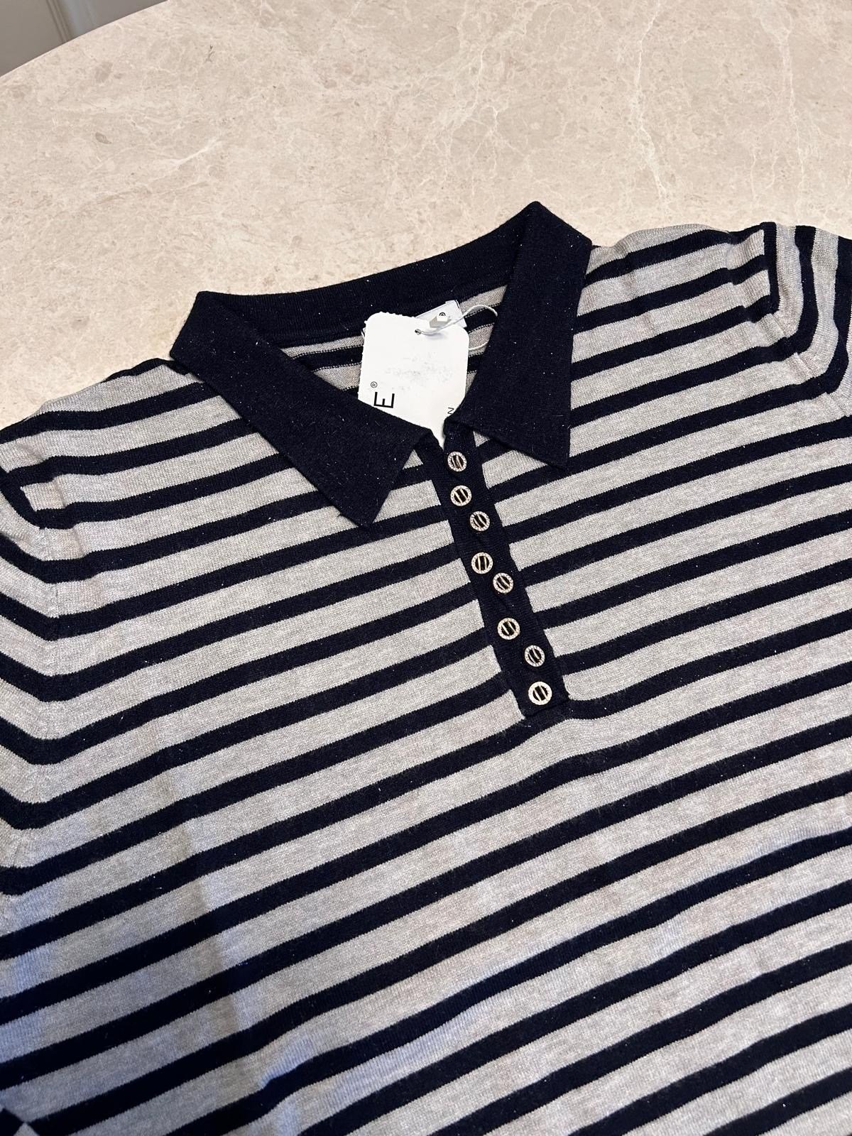 Lacivert Lurex Çizgili Triko