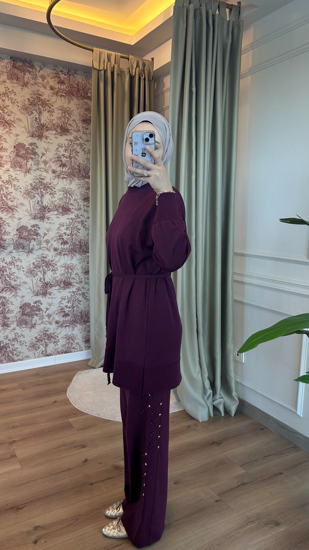 Mürdüm Taş Detaylı Triko Takım