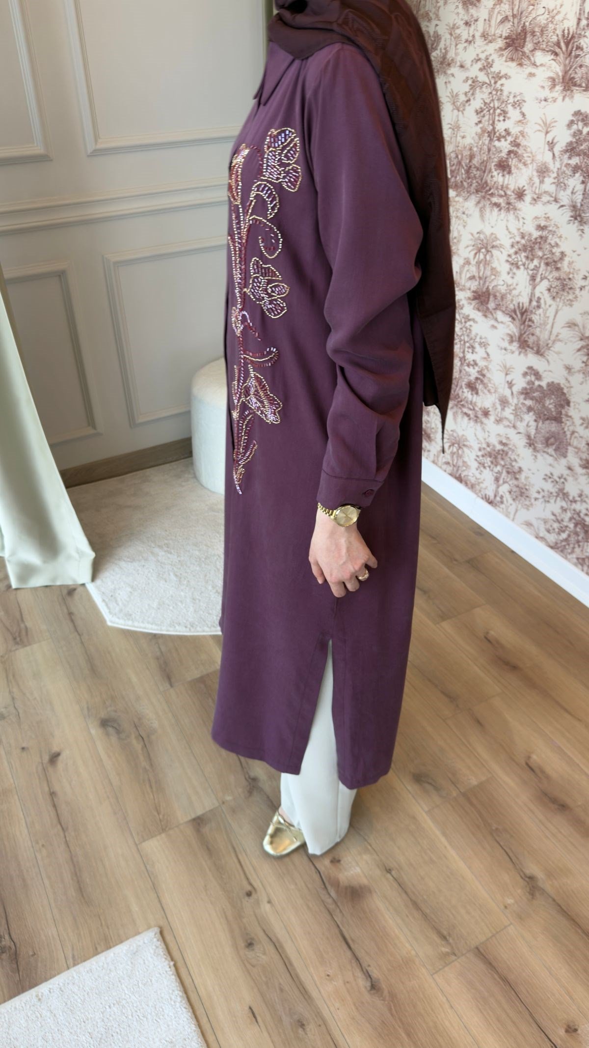 Mürdüm Taş İşlemeli Gömlek