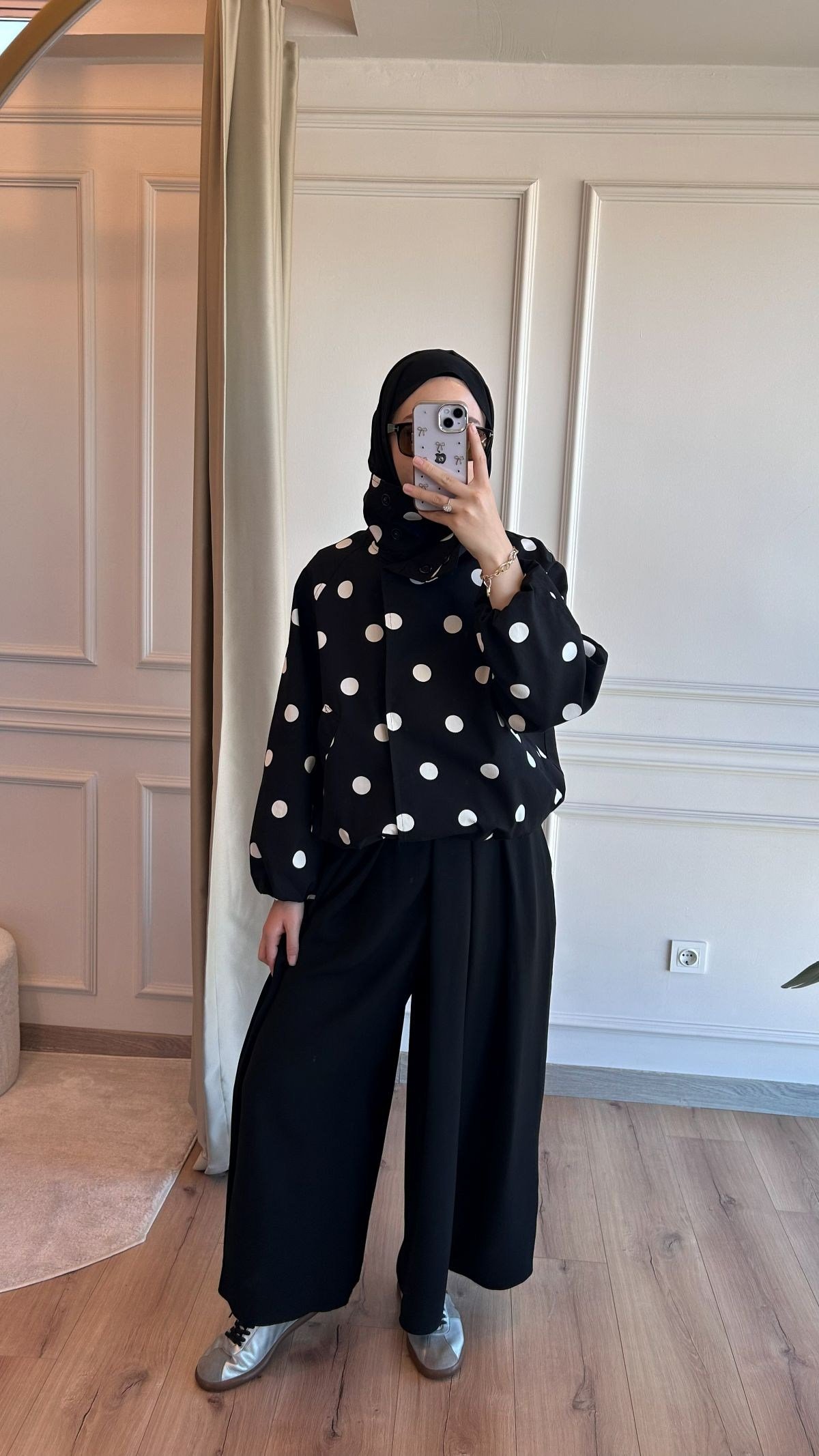 Siyah Puantiye Bomber Ceket
