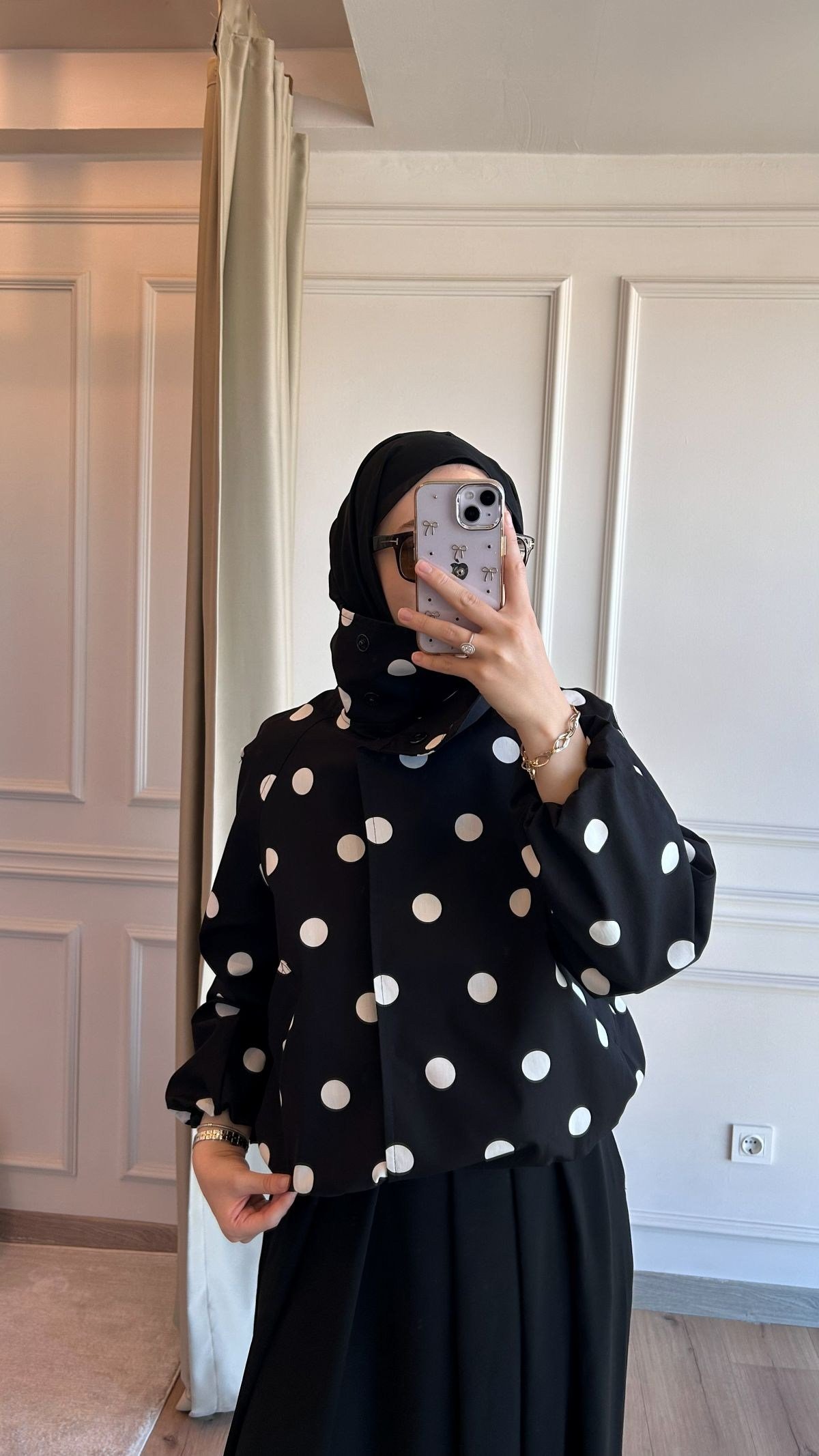 Siyah Puantiye Bomber Ceket