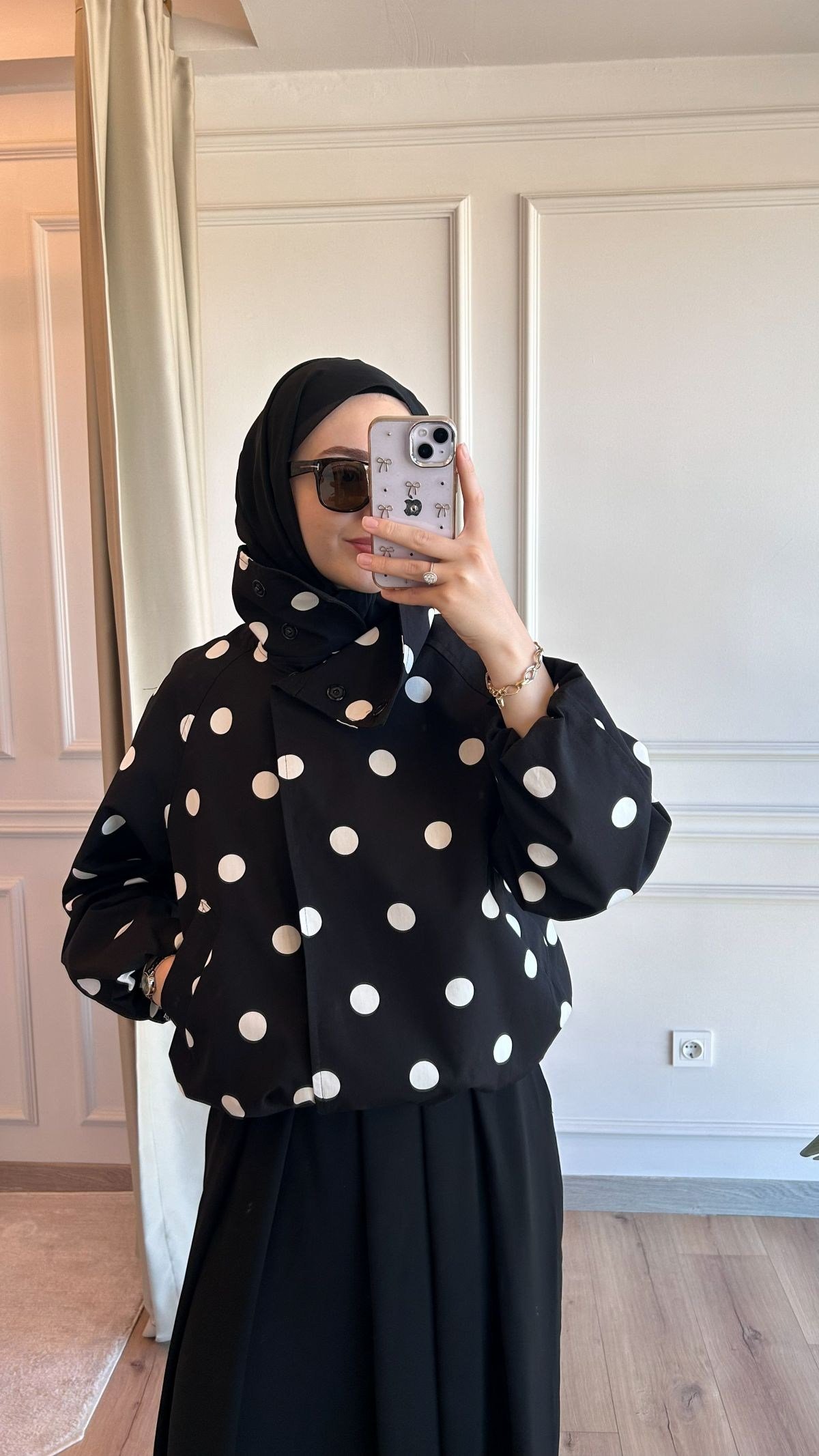 Siyah Puantiye Bomber Ceket