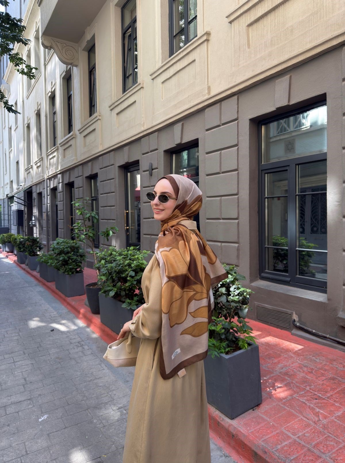 Yağ Yeşili Soyut Desen Organik Pamuk Crush Şal