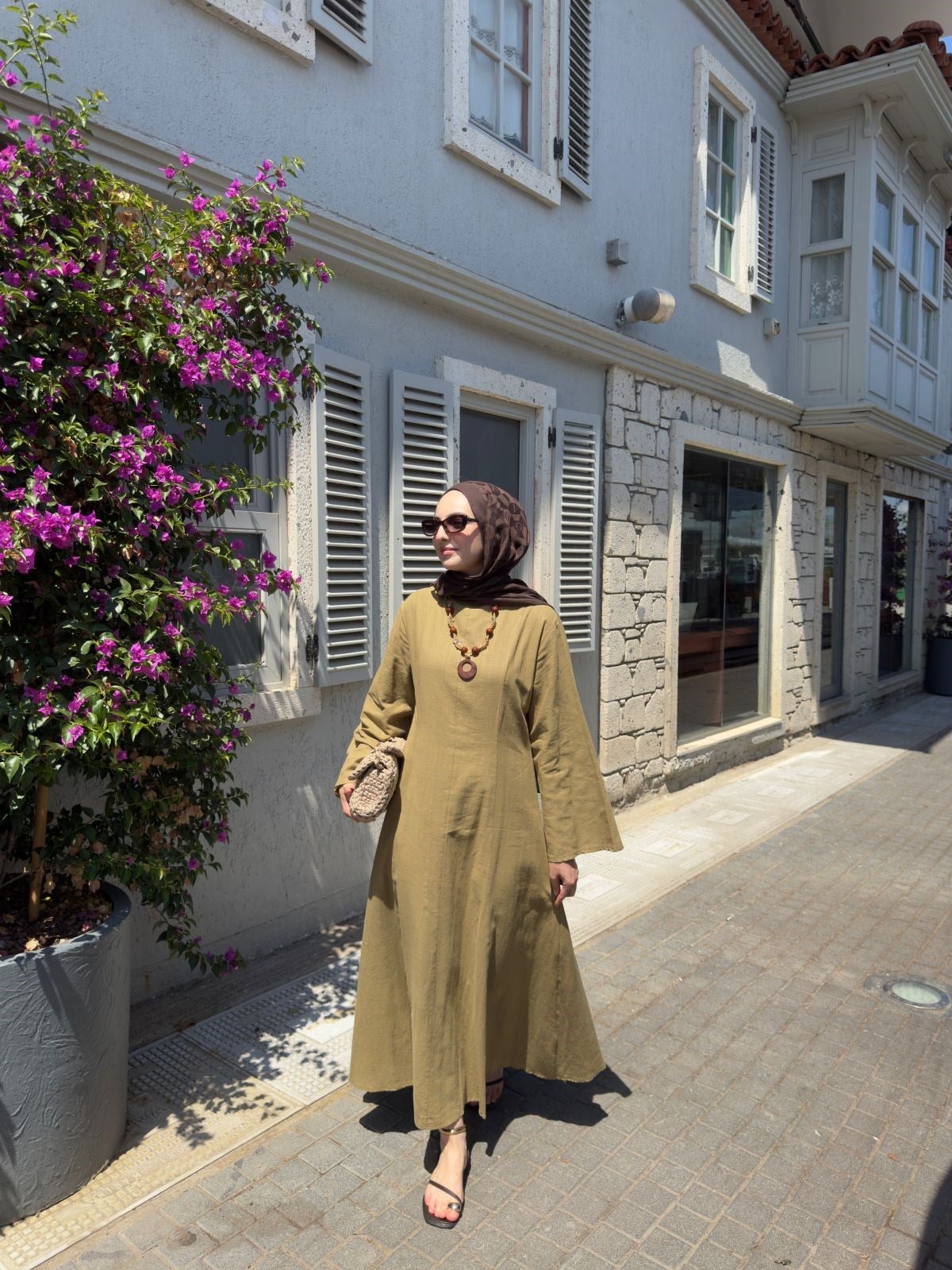 Yeşil Keten Elbise