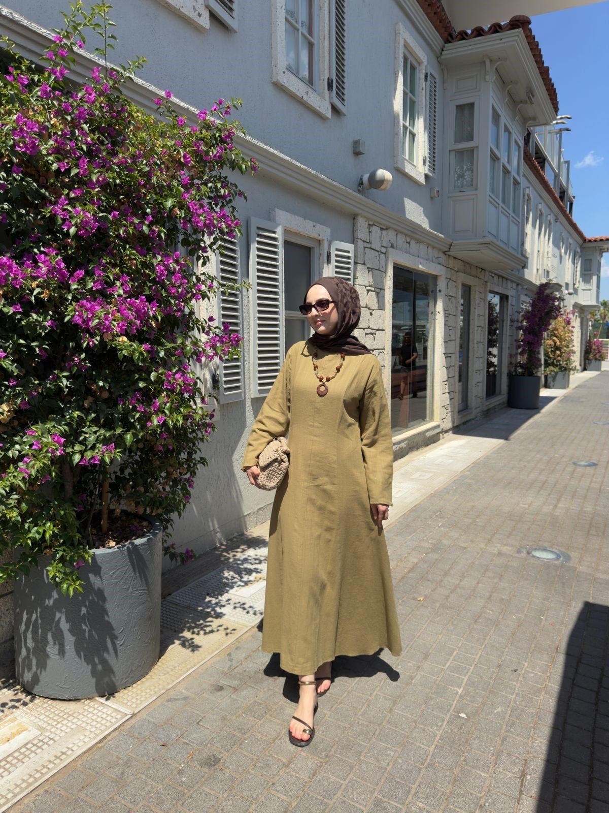 Yeşil Keten Elbise