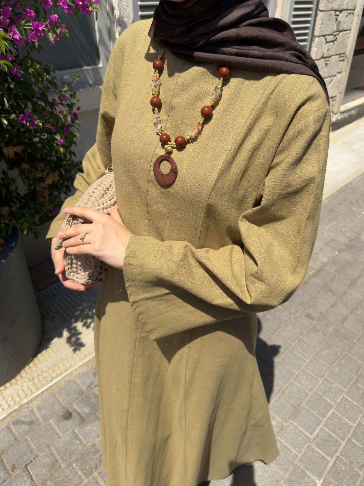 Yeşil Keten Elbise