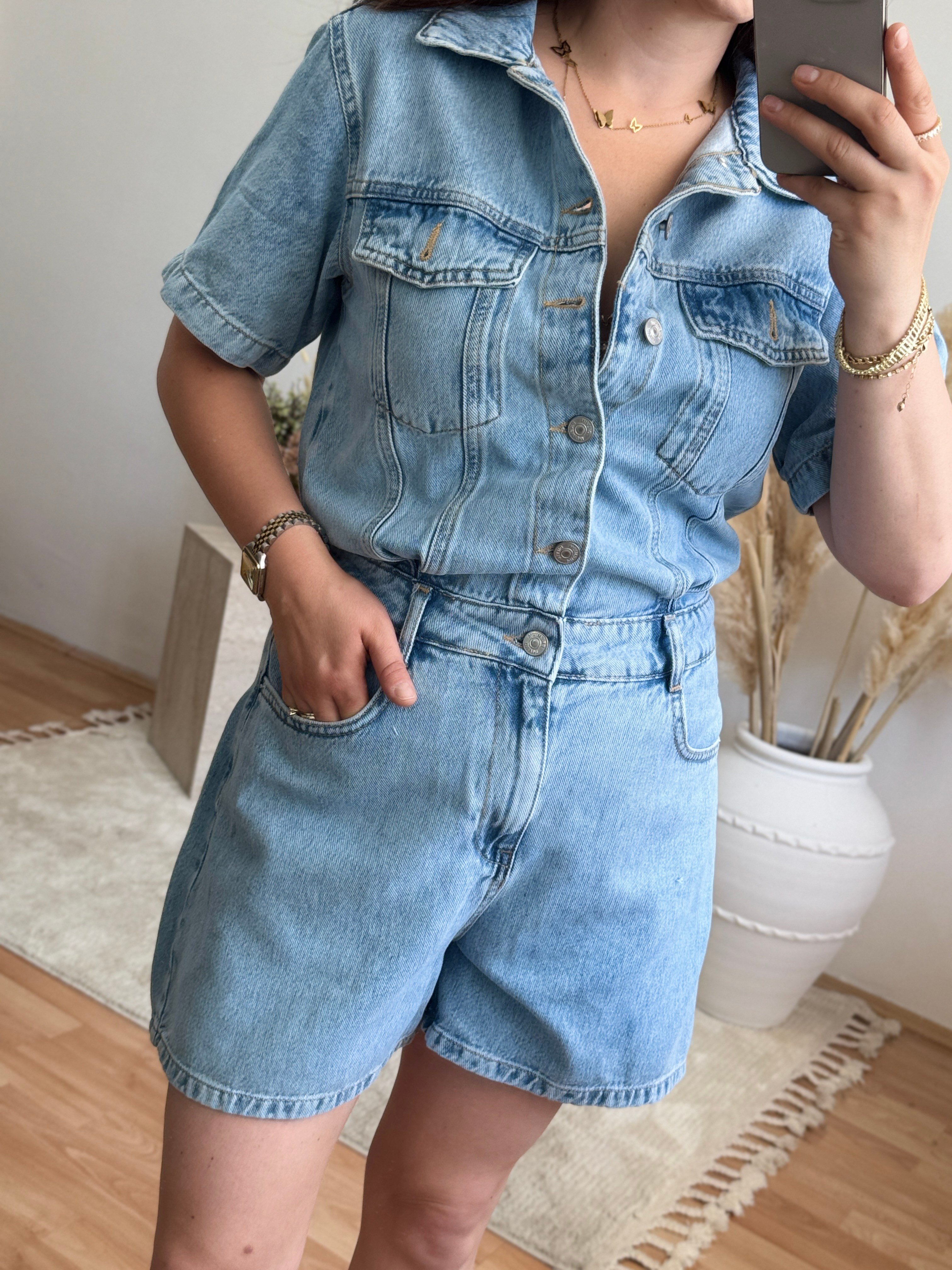 Denim Şort Tulum