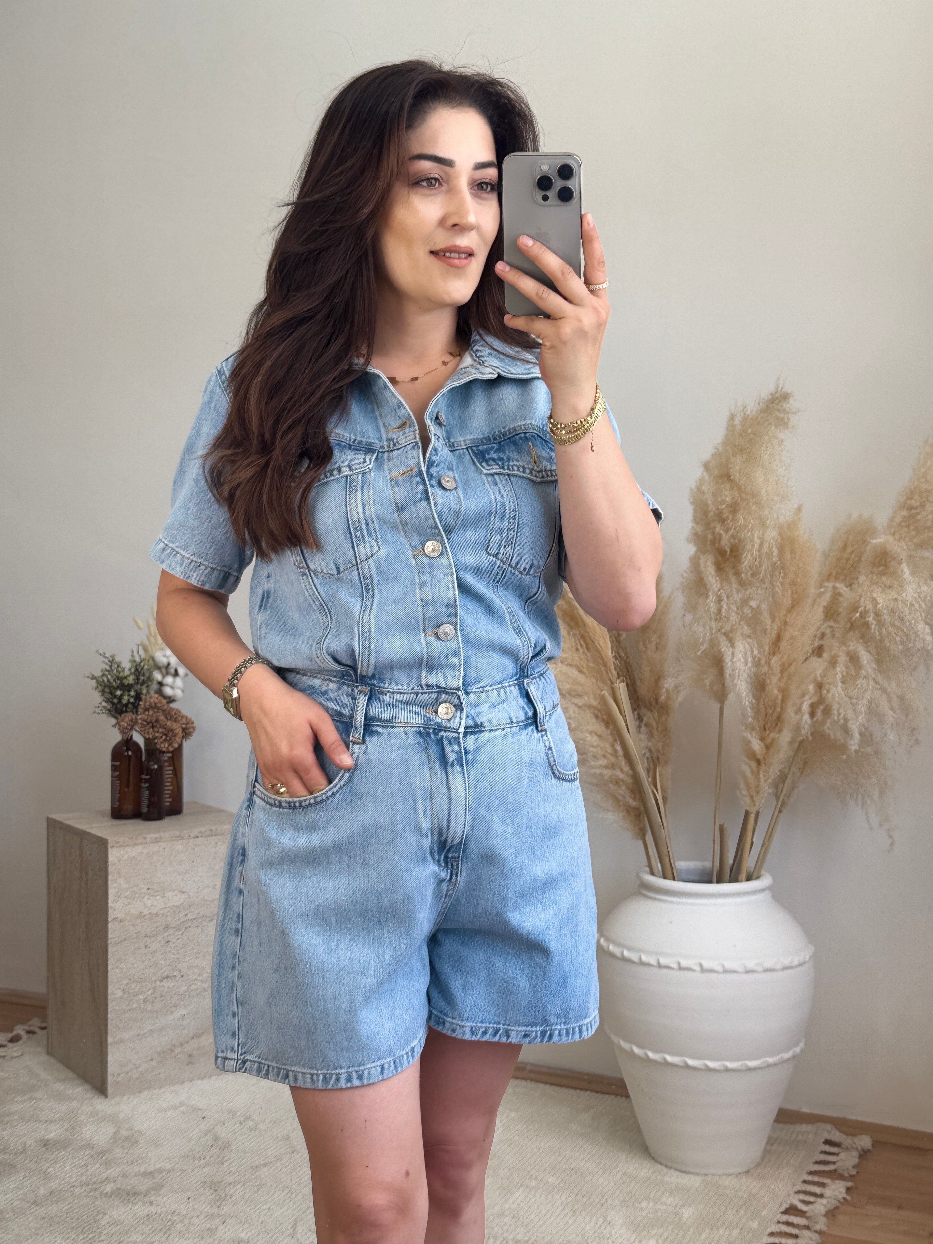  Denim Şort Tulum