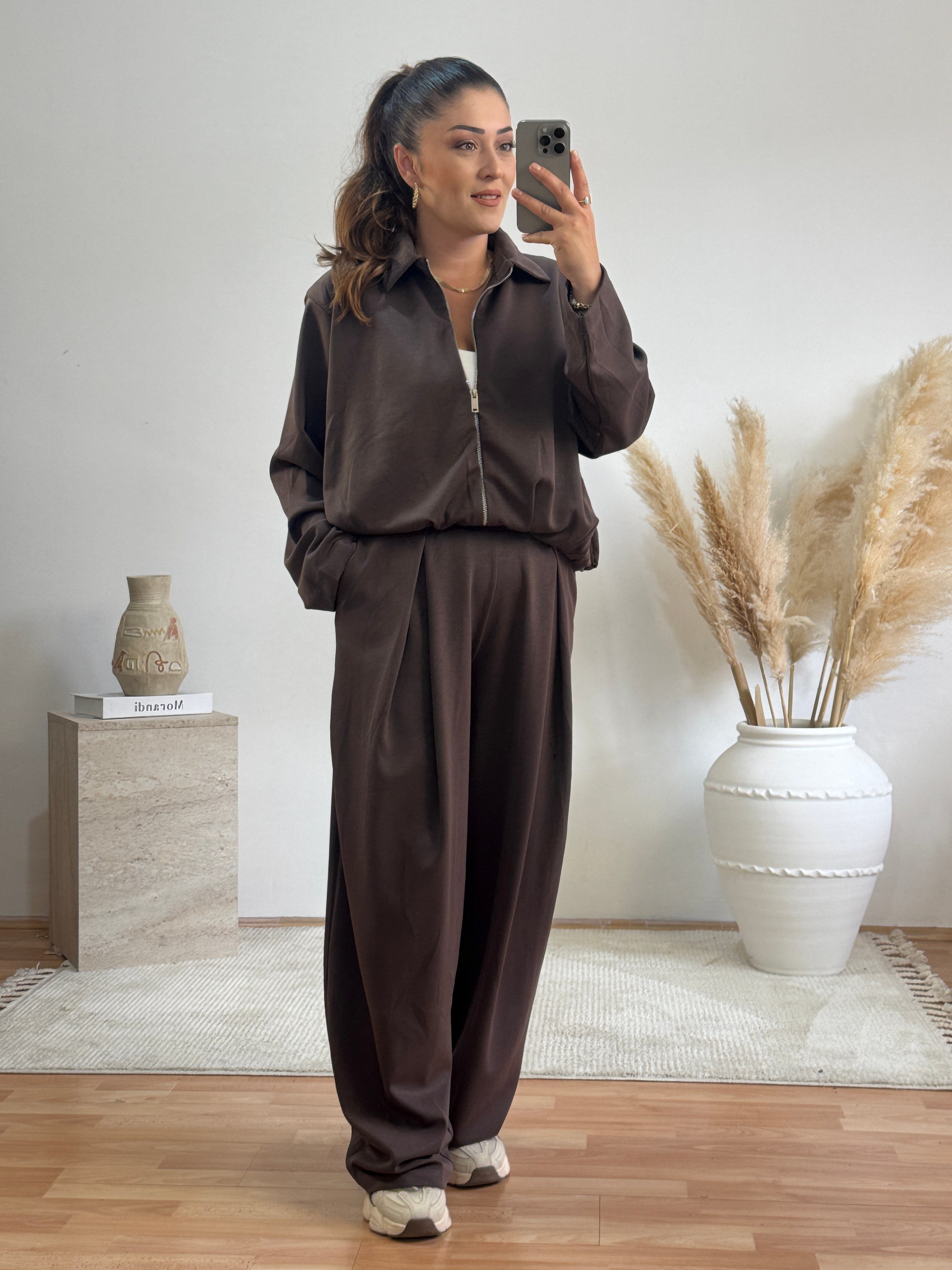     Soft Modal Bomber Takım-Kahve