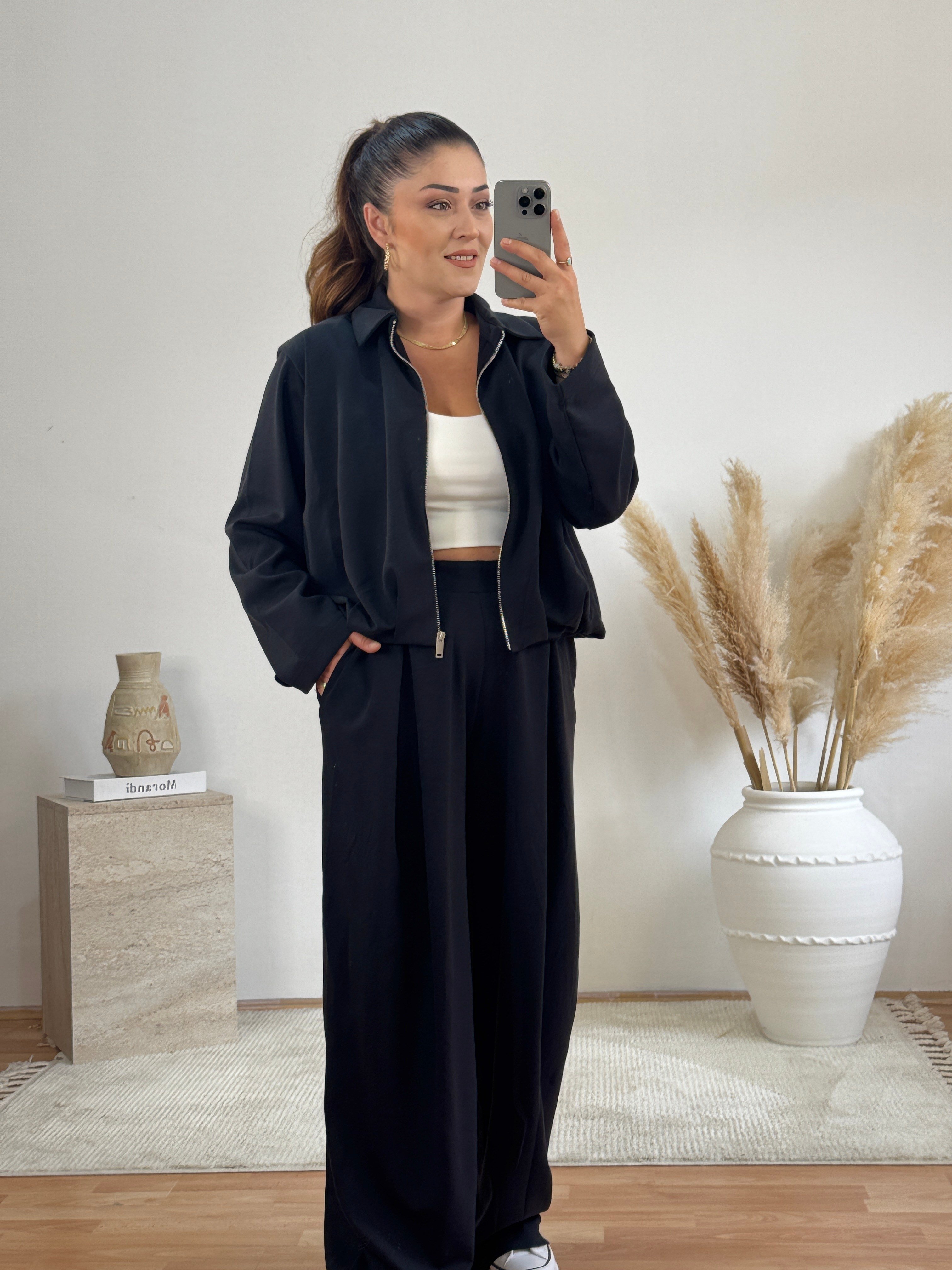     Soft Modal Bomber Takım-Siyah