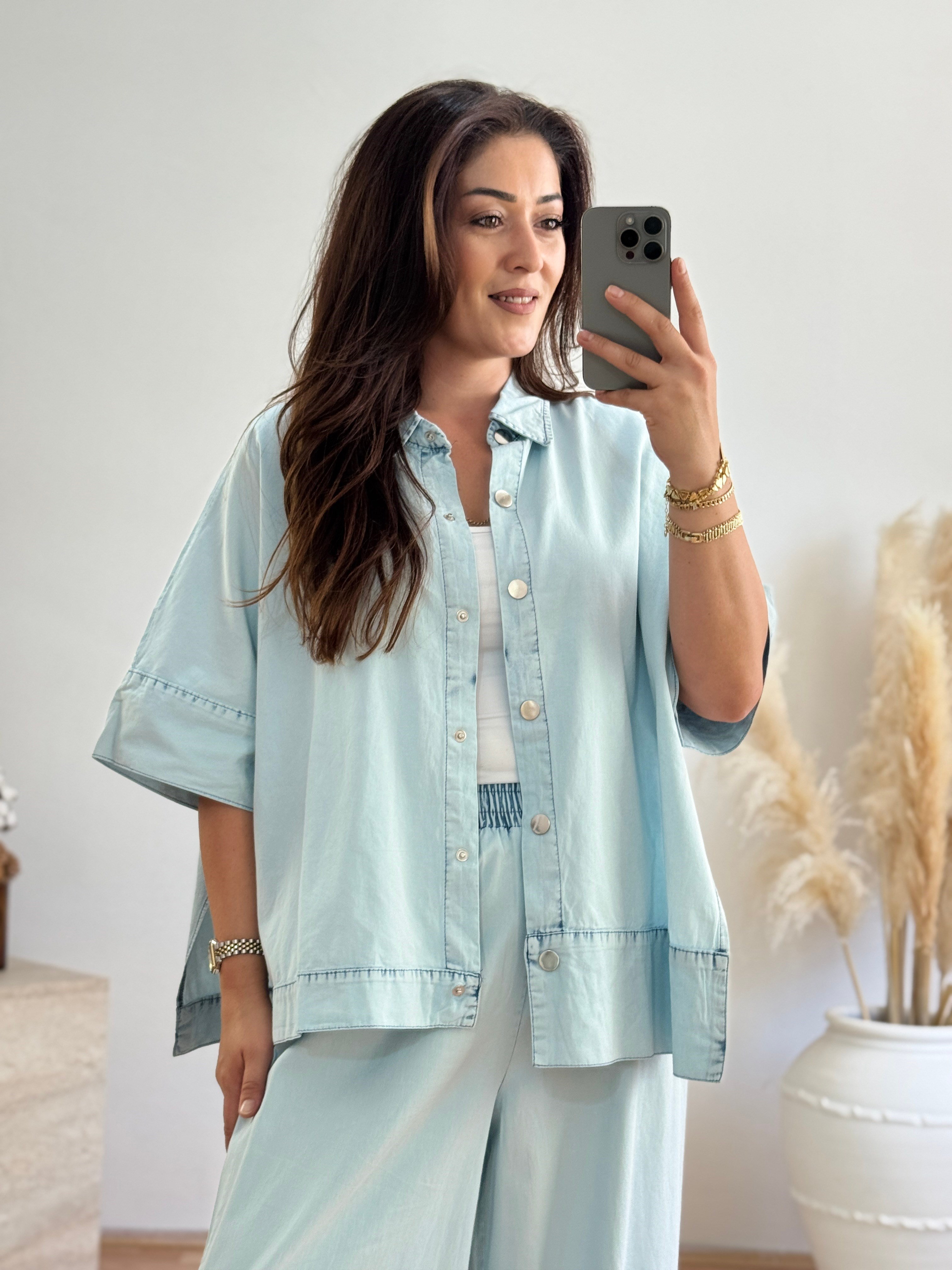 Açık Mavi Denim Görünümlü İkili Takım