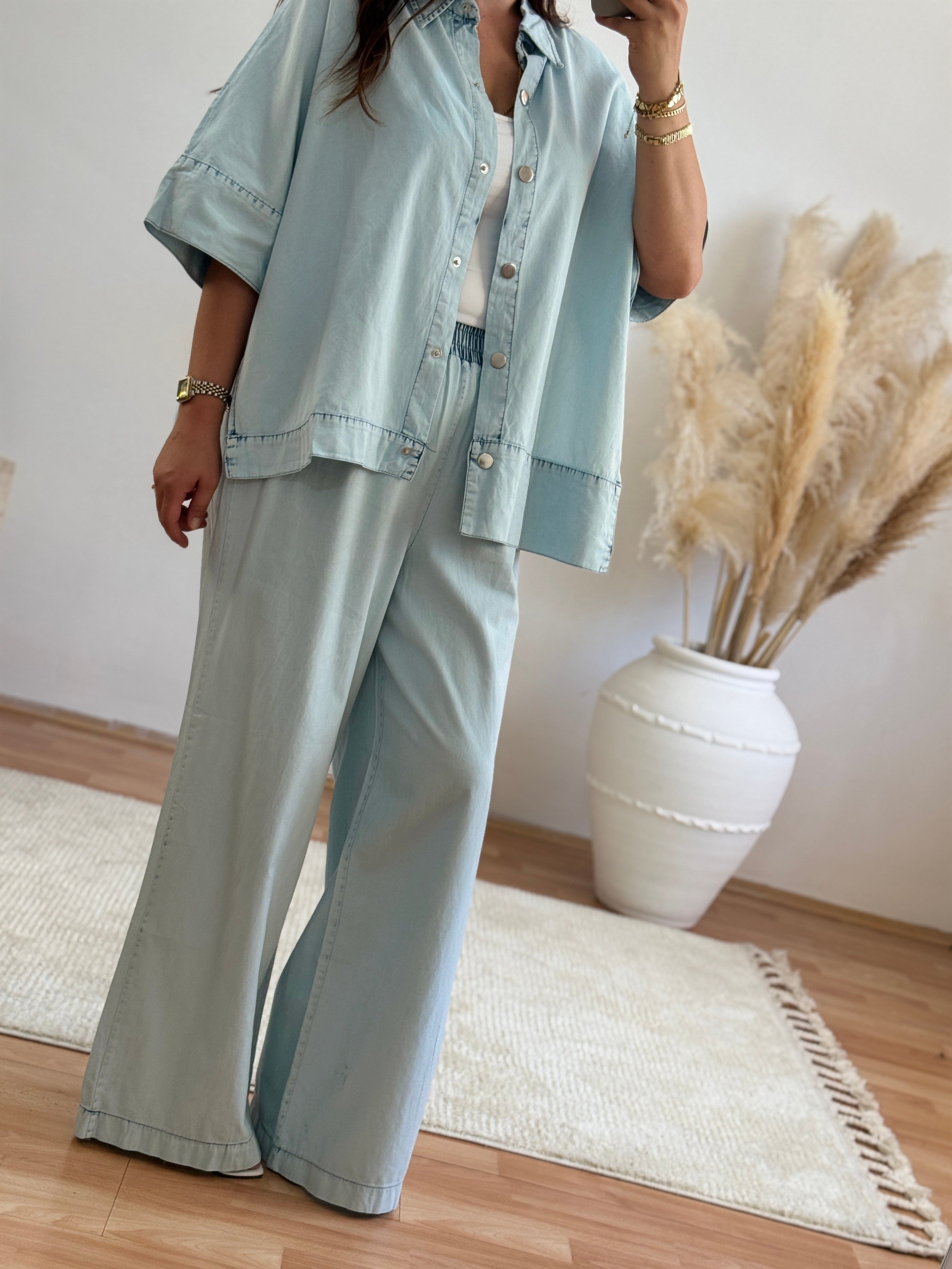 Açık Mavi Denim Görünümlü İkili Takım
