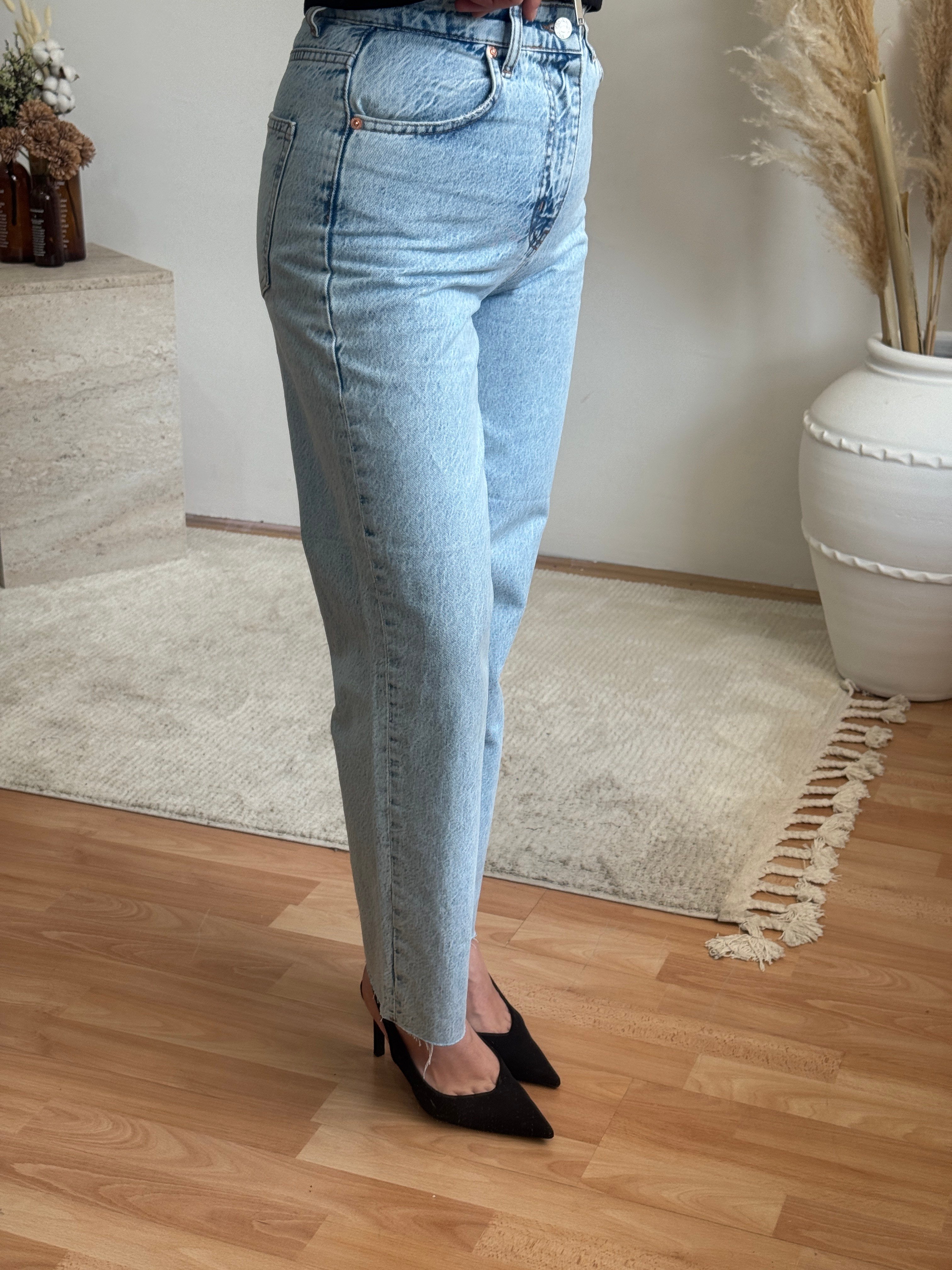 Açık Mavi Wide Leg Jean Pantolon