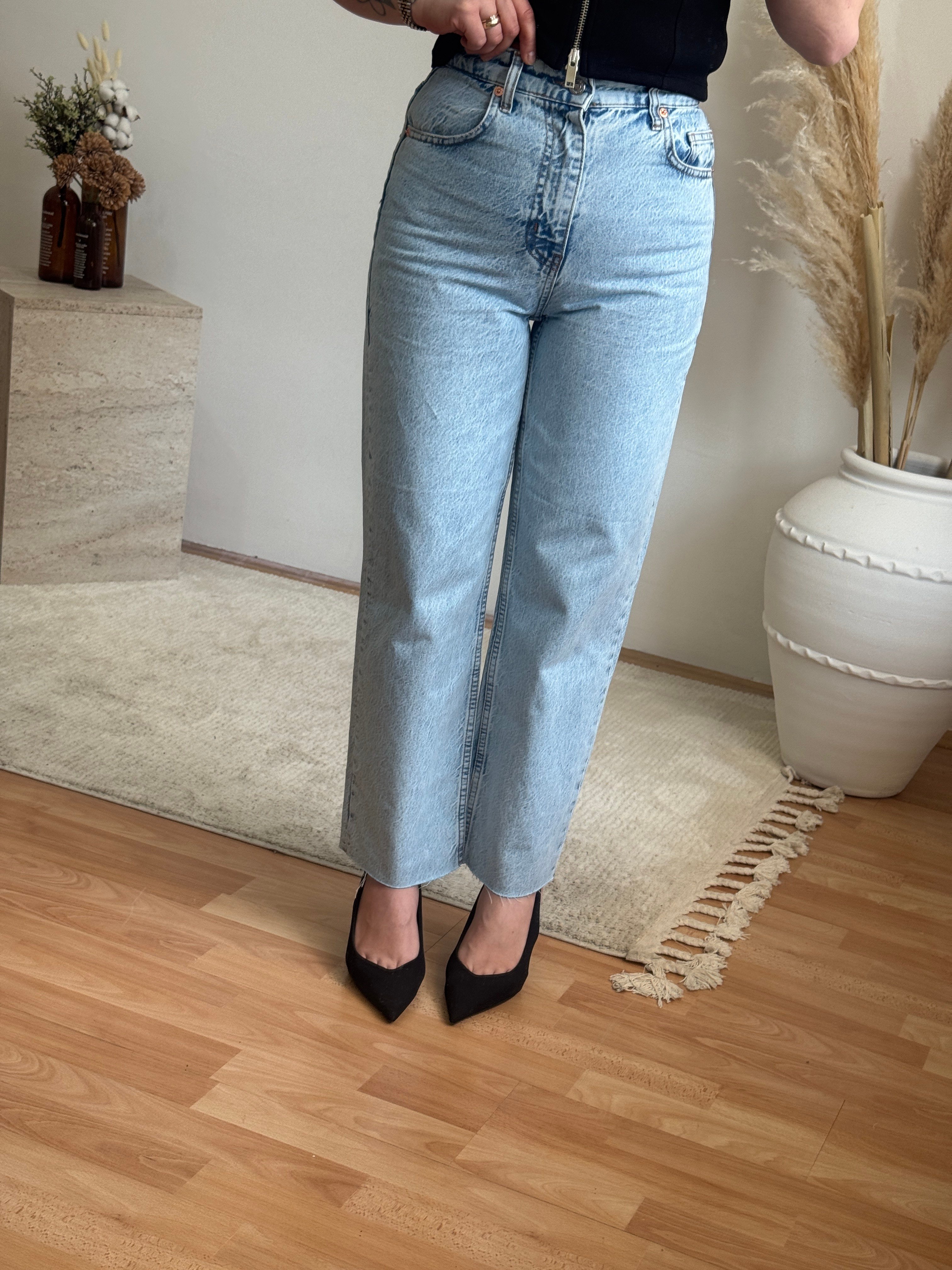 Açık Mavi Wide Leg Jean Pantolon