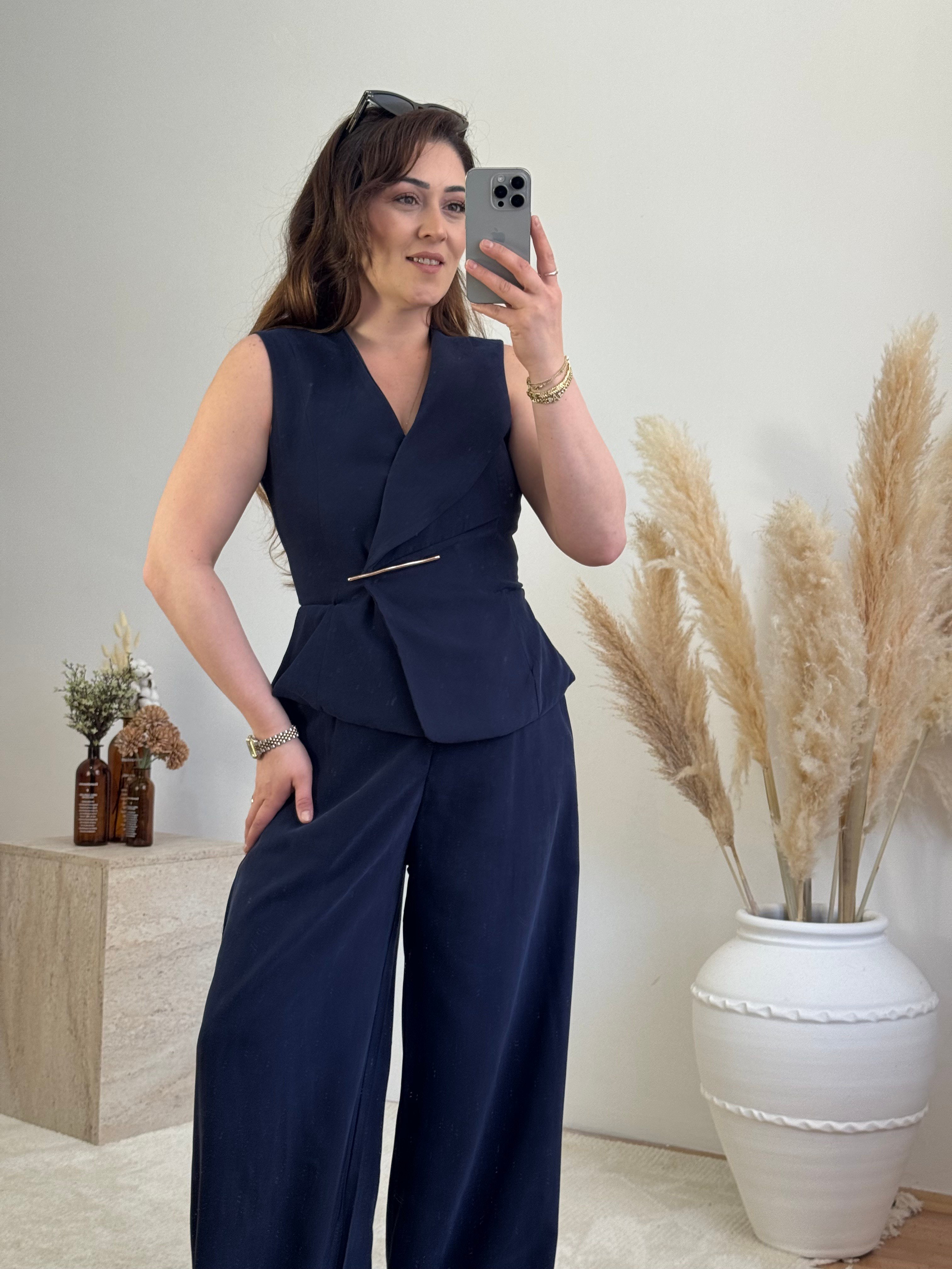 Aksesuar Detaylı Premium Tulum-Lacivert
