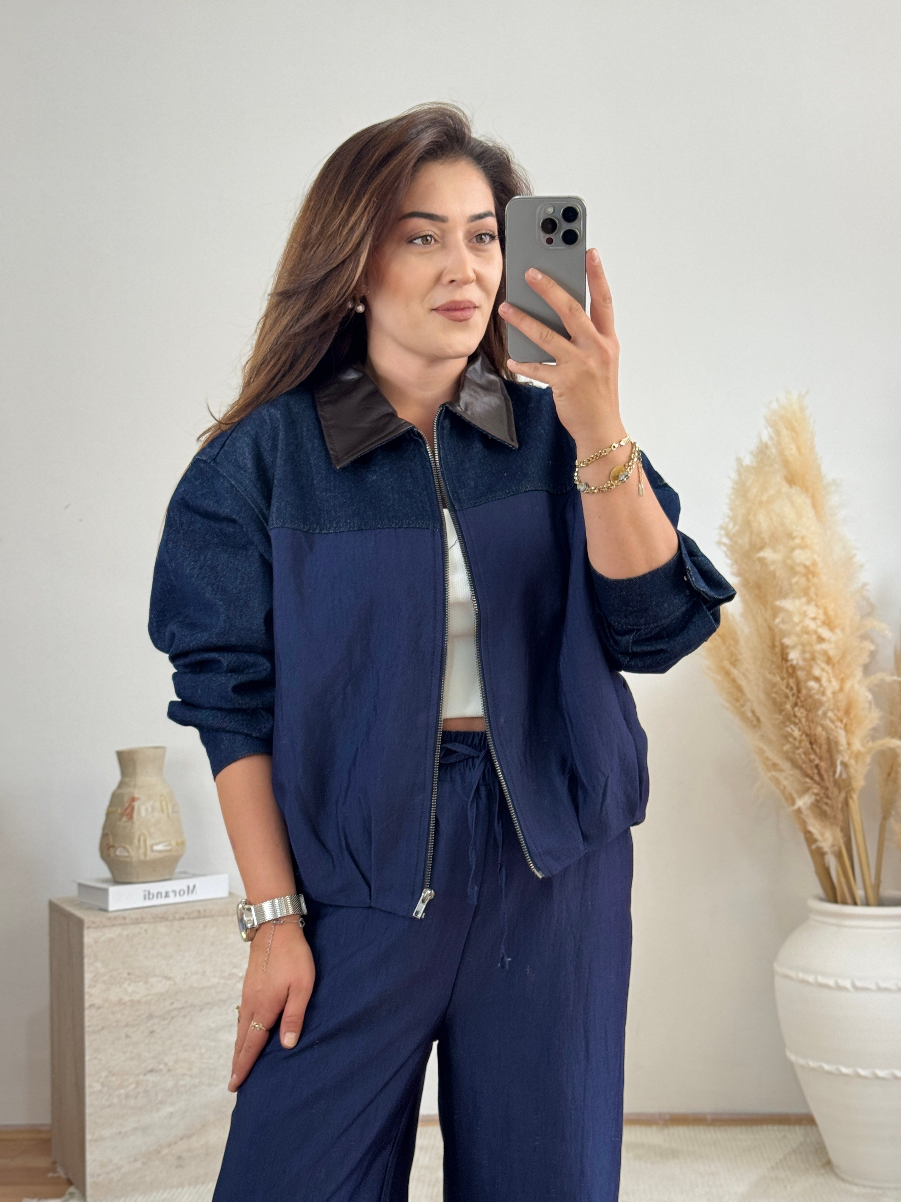 Denim Detaylı İkili Takım