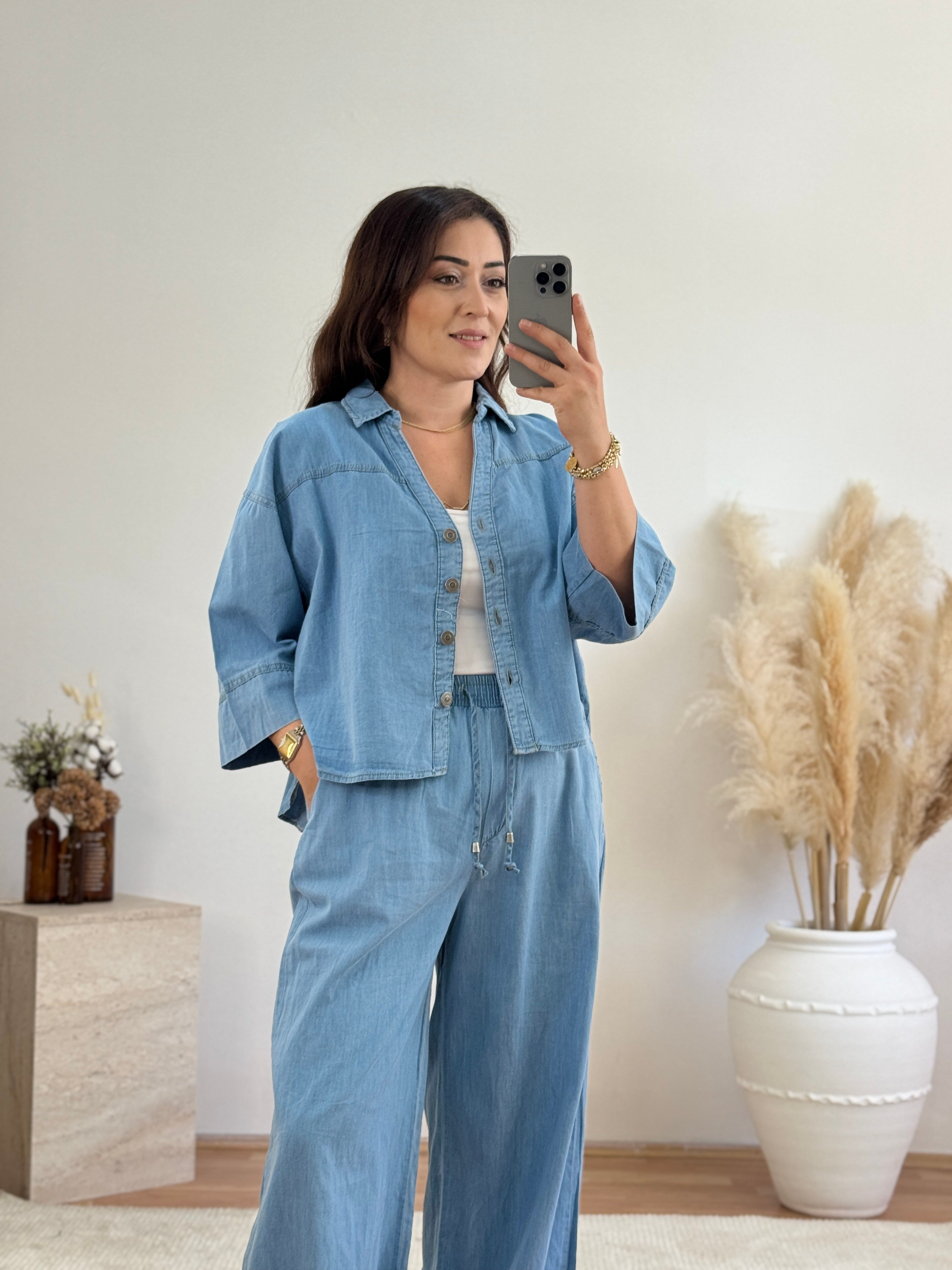 Denim Görünümlü Gömlek & Pantolon Takım