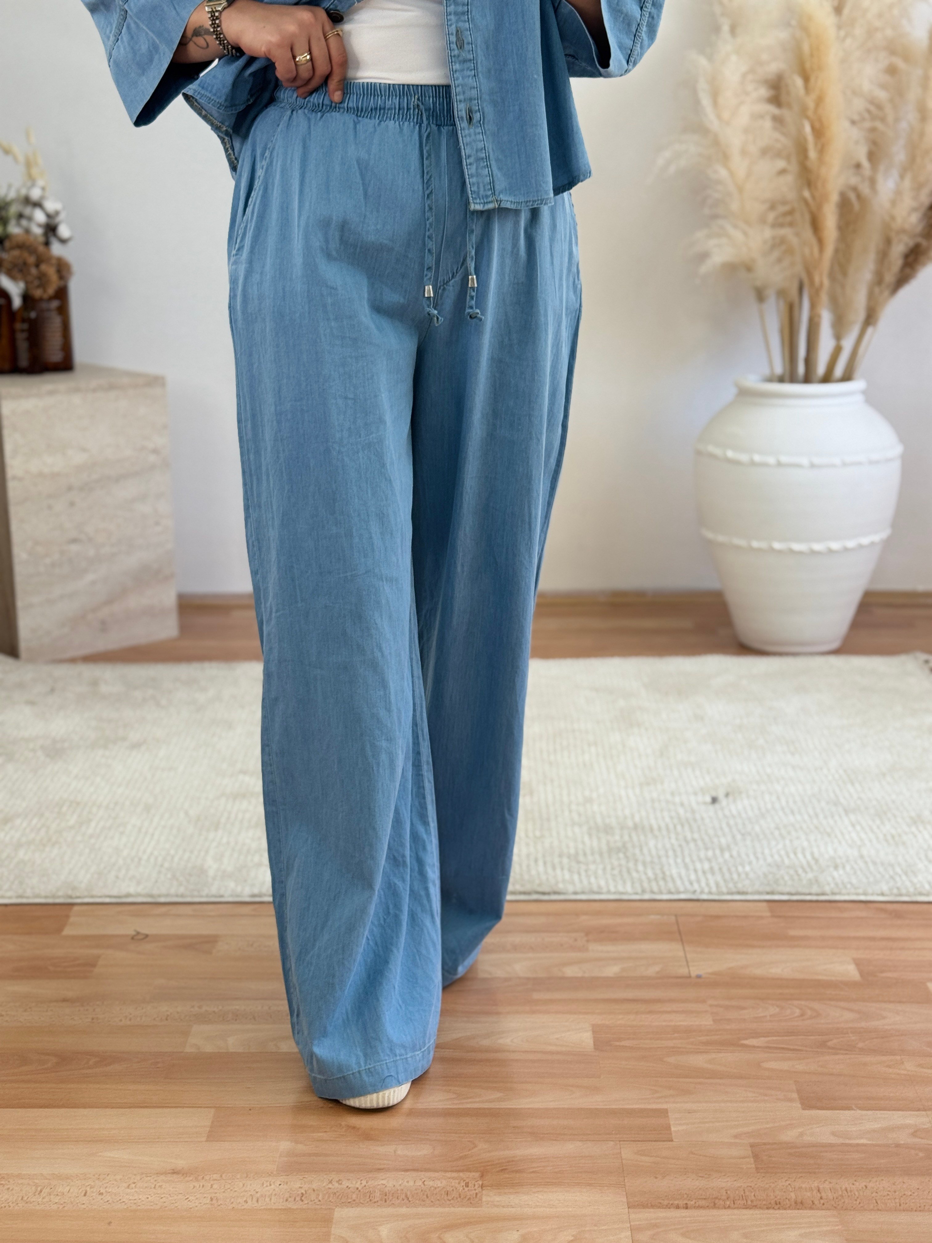 Denim Görünümlü Gömlek & Pantolon Takım