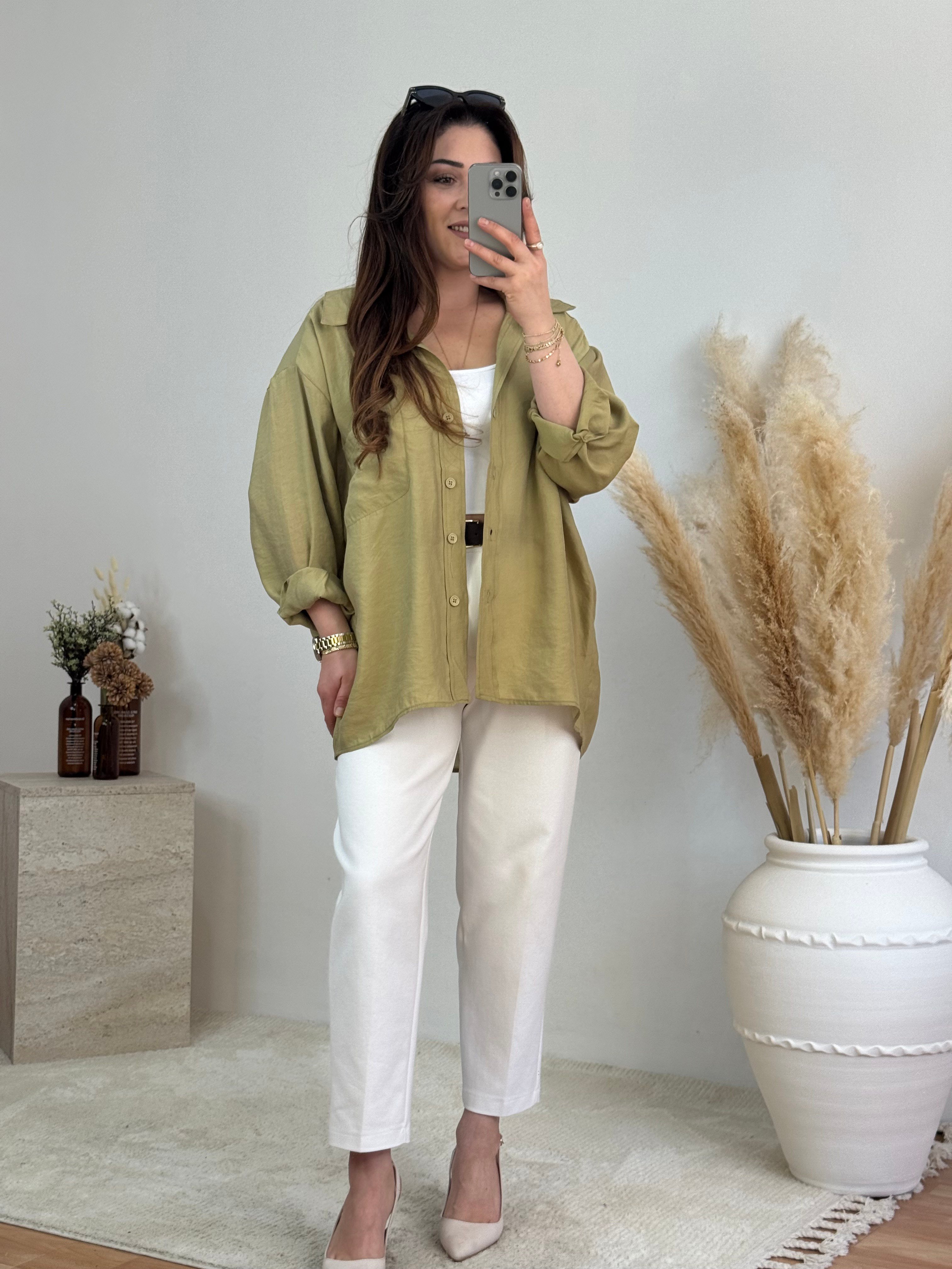 Düşük Omuz Oversize Gömlek- Bebe Mavi