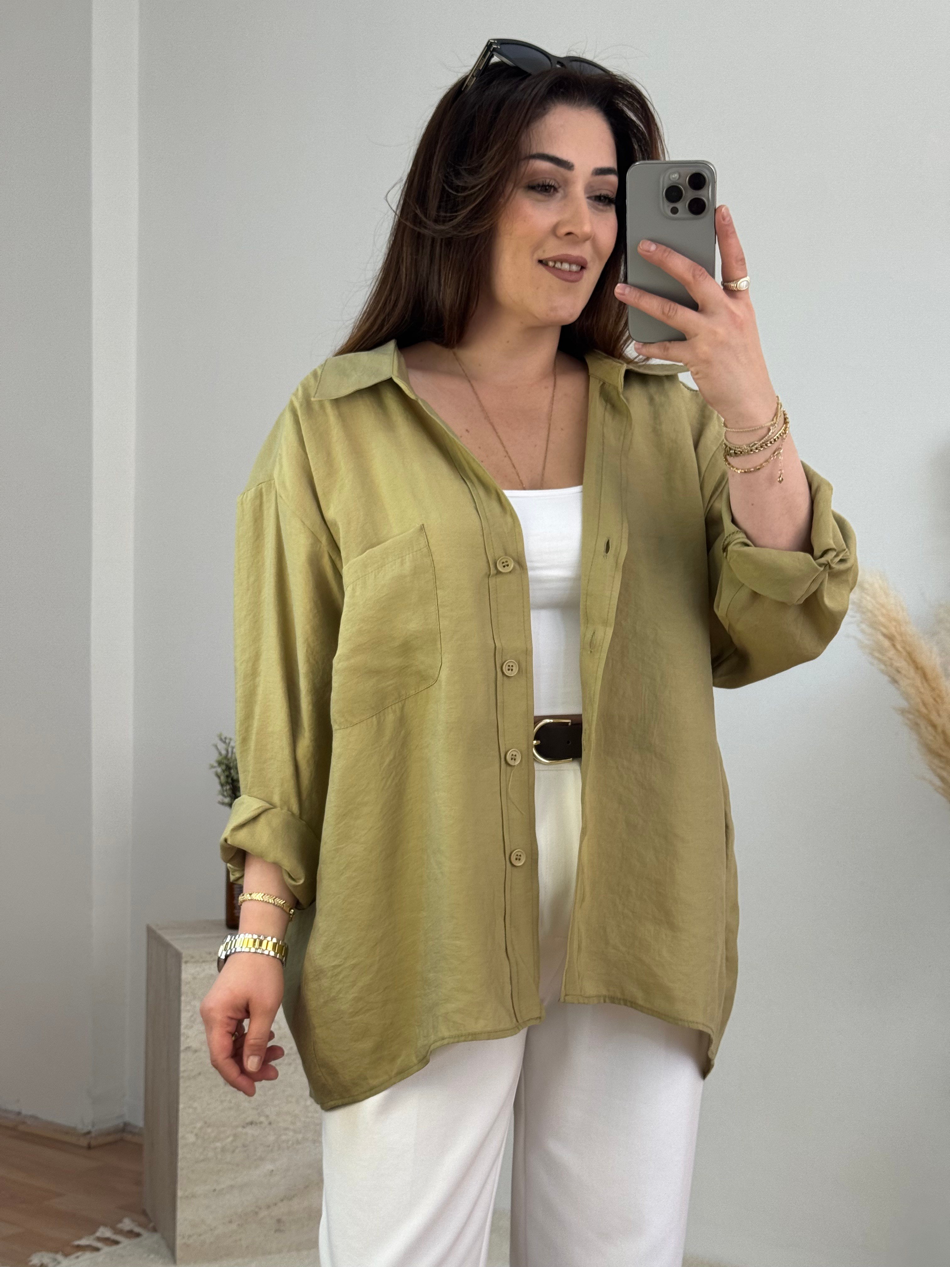 Düşük Omuz Oversize Gömlek- Bebe Mavi