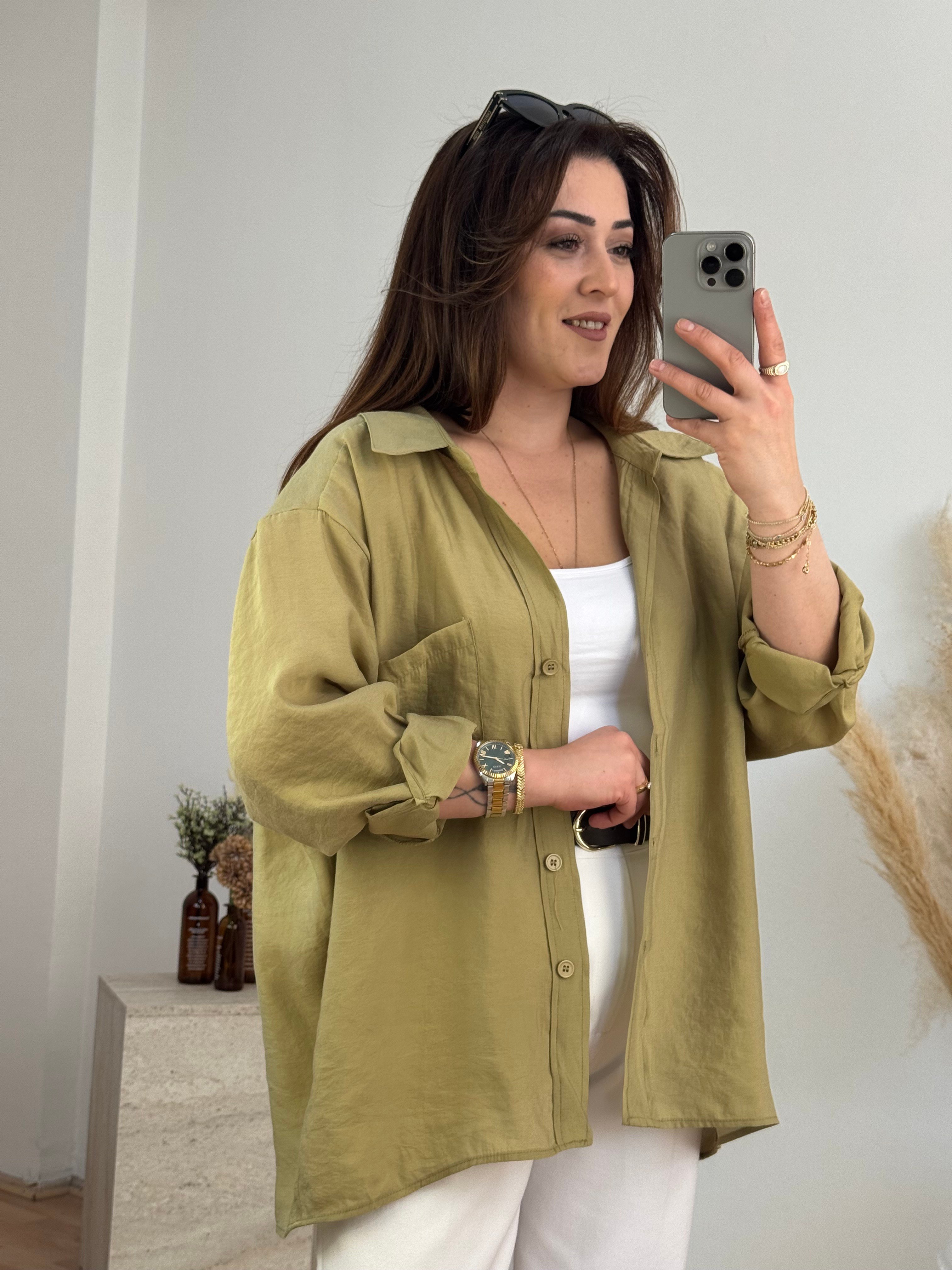 Düşük Omuz Oversize Gömlek- Bebe Mavi