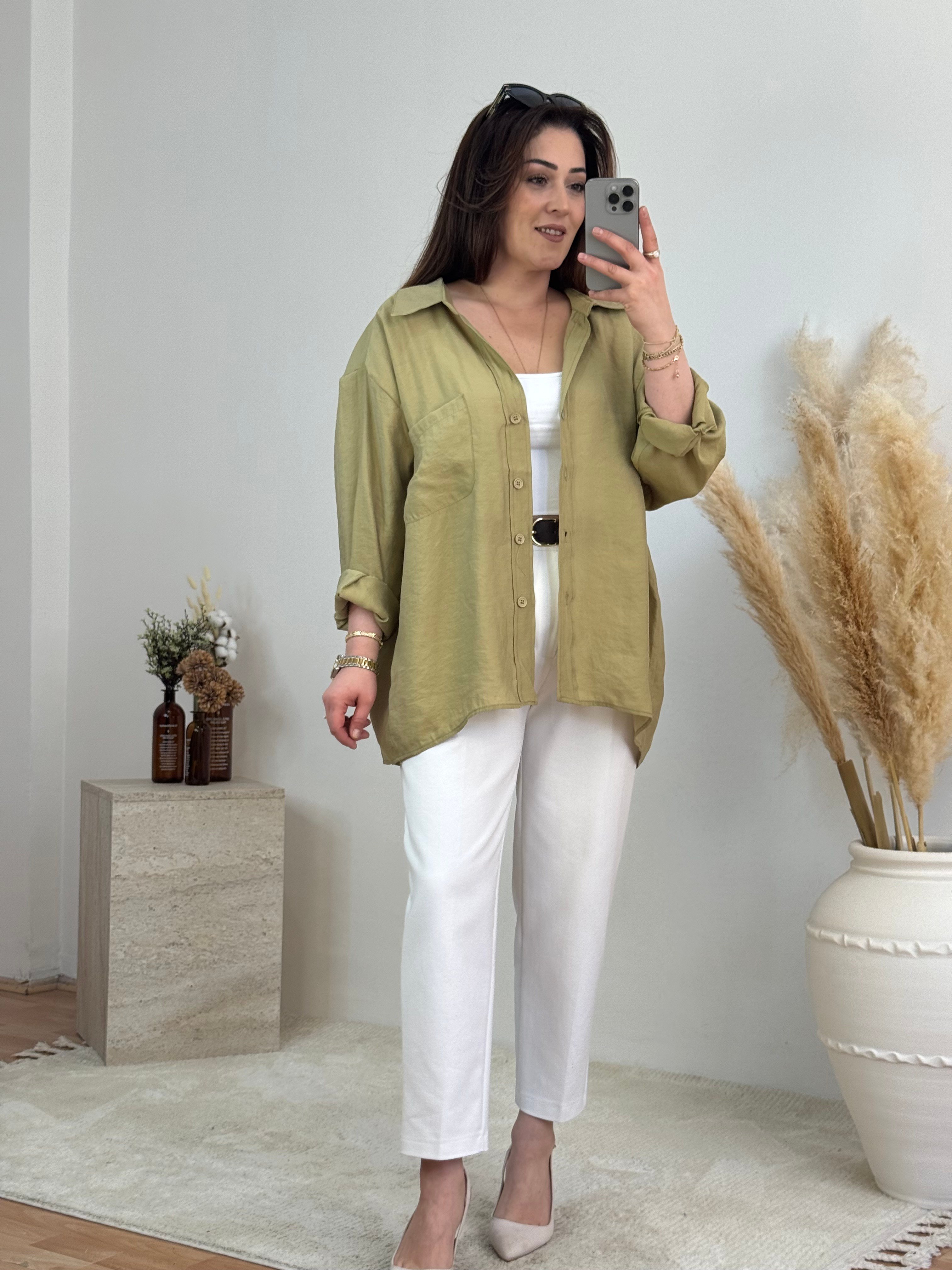 Düşük Omuz Oversize Gömlek- Bebe Mavi