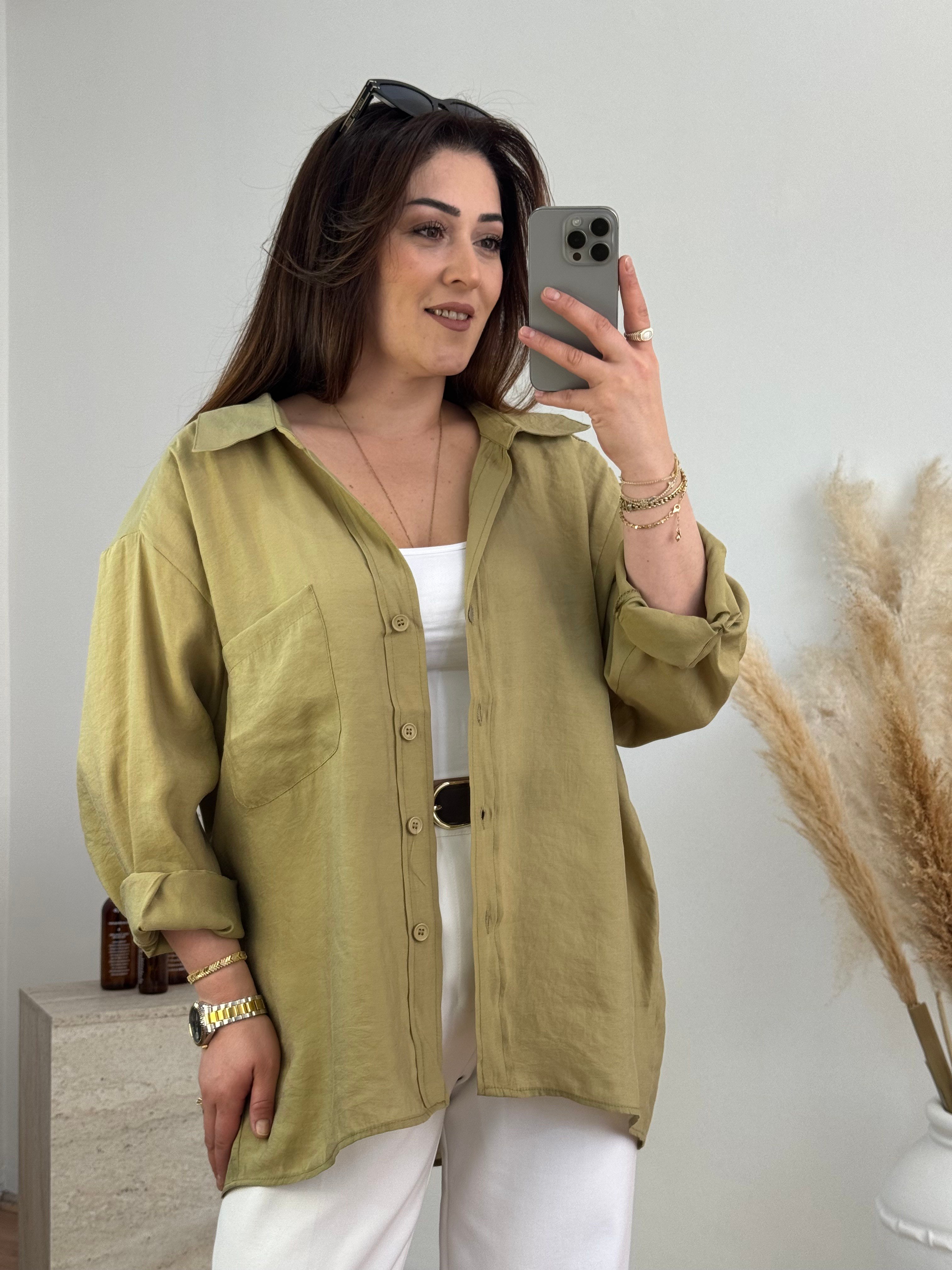 Düşük Omuz Oversize Gömlek- Bebe Mavi