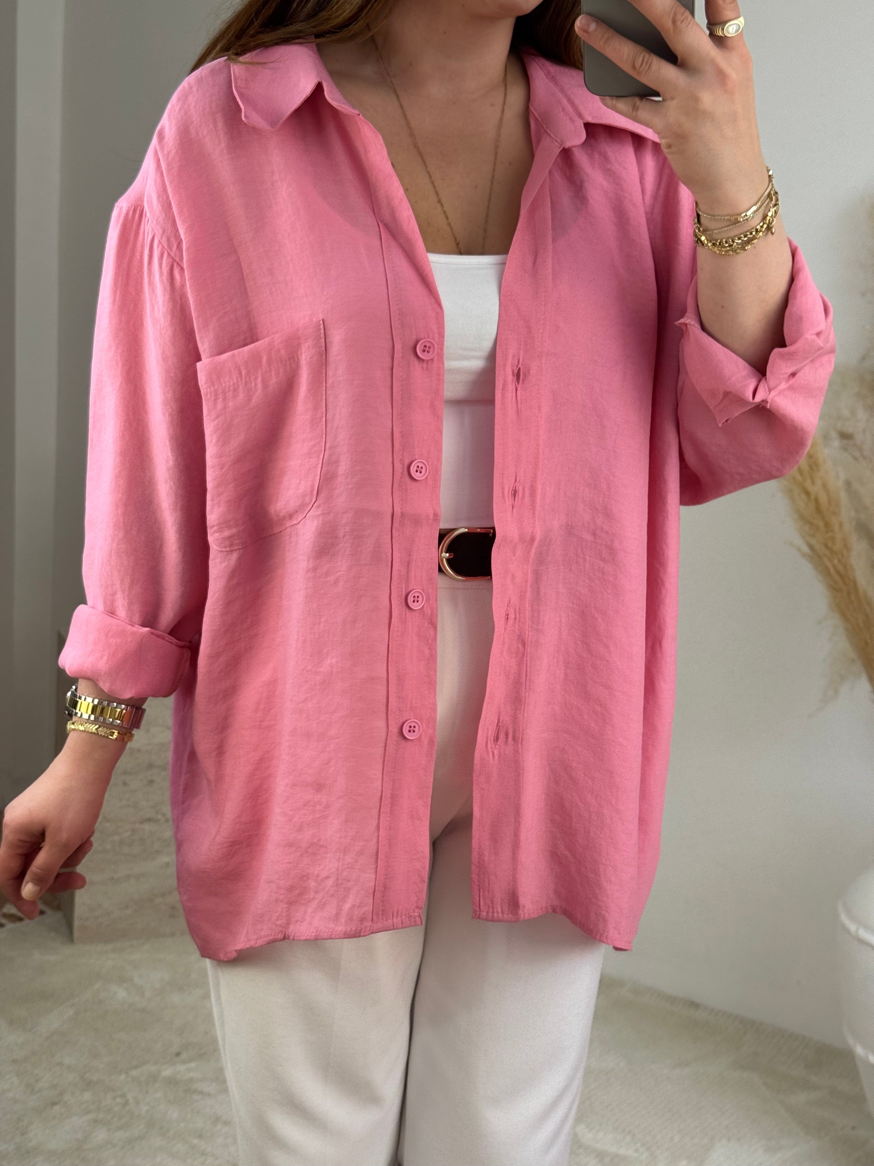 Düşük Omuz Oversize Gömlek- Pembe