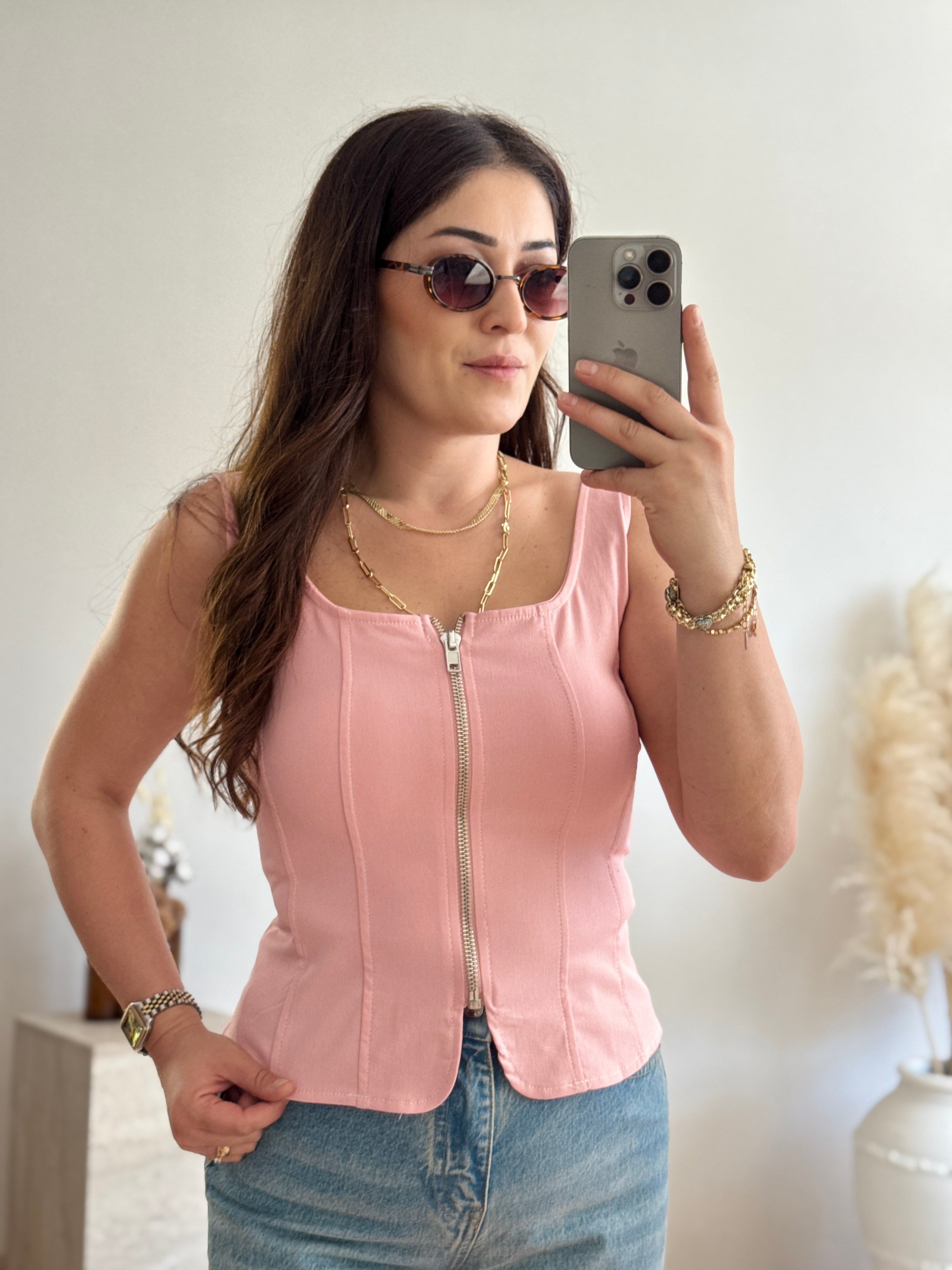 Fermuarlı Büstiyer-Pembe
