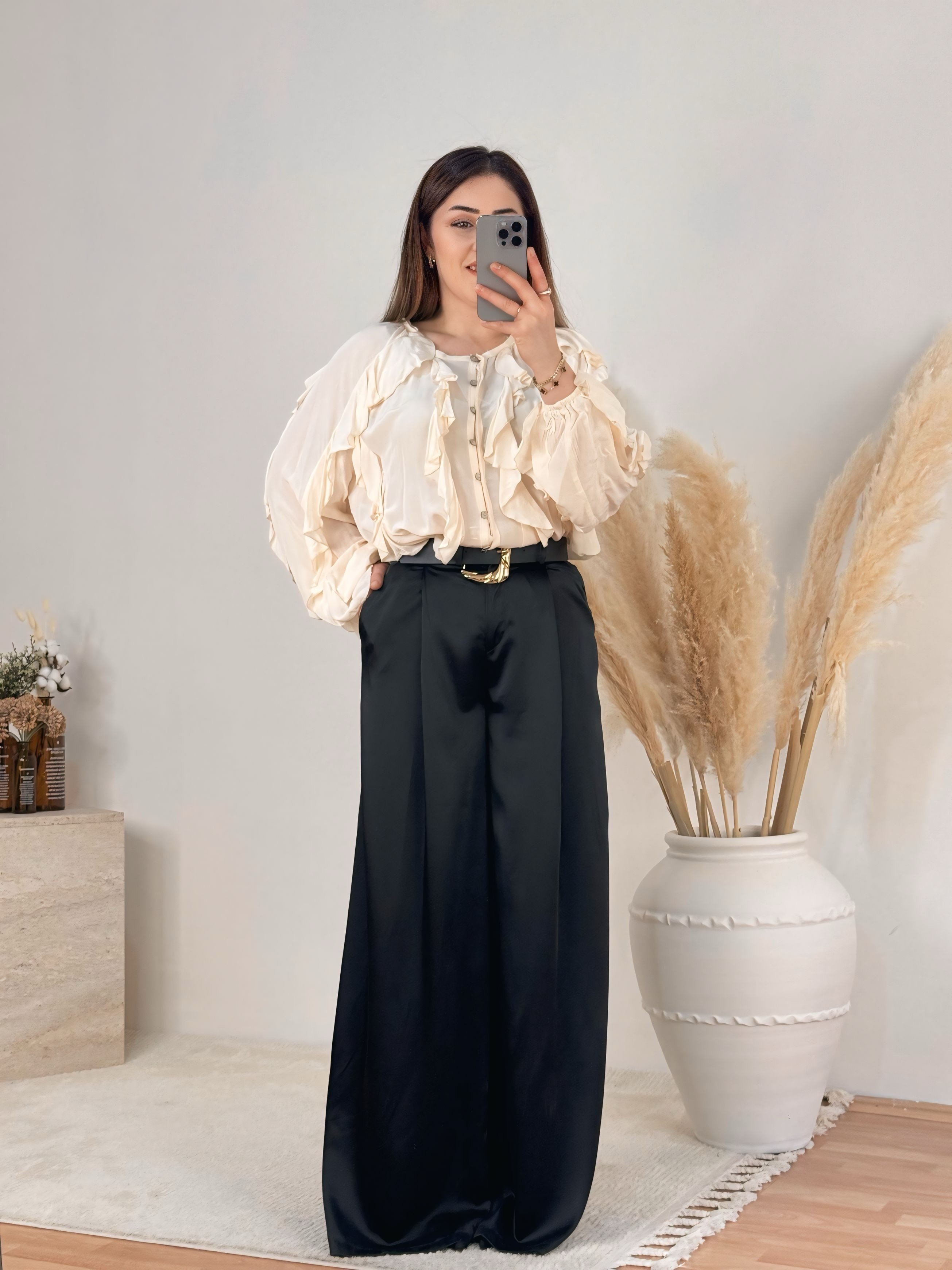 Fırfır Detaylı Şifon Bluz