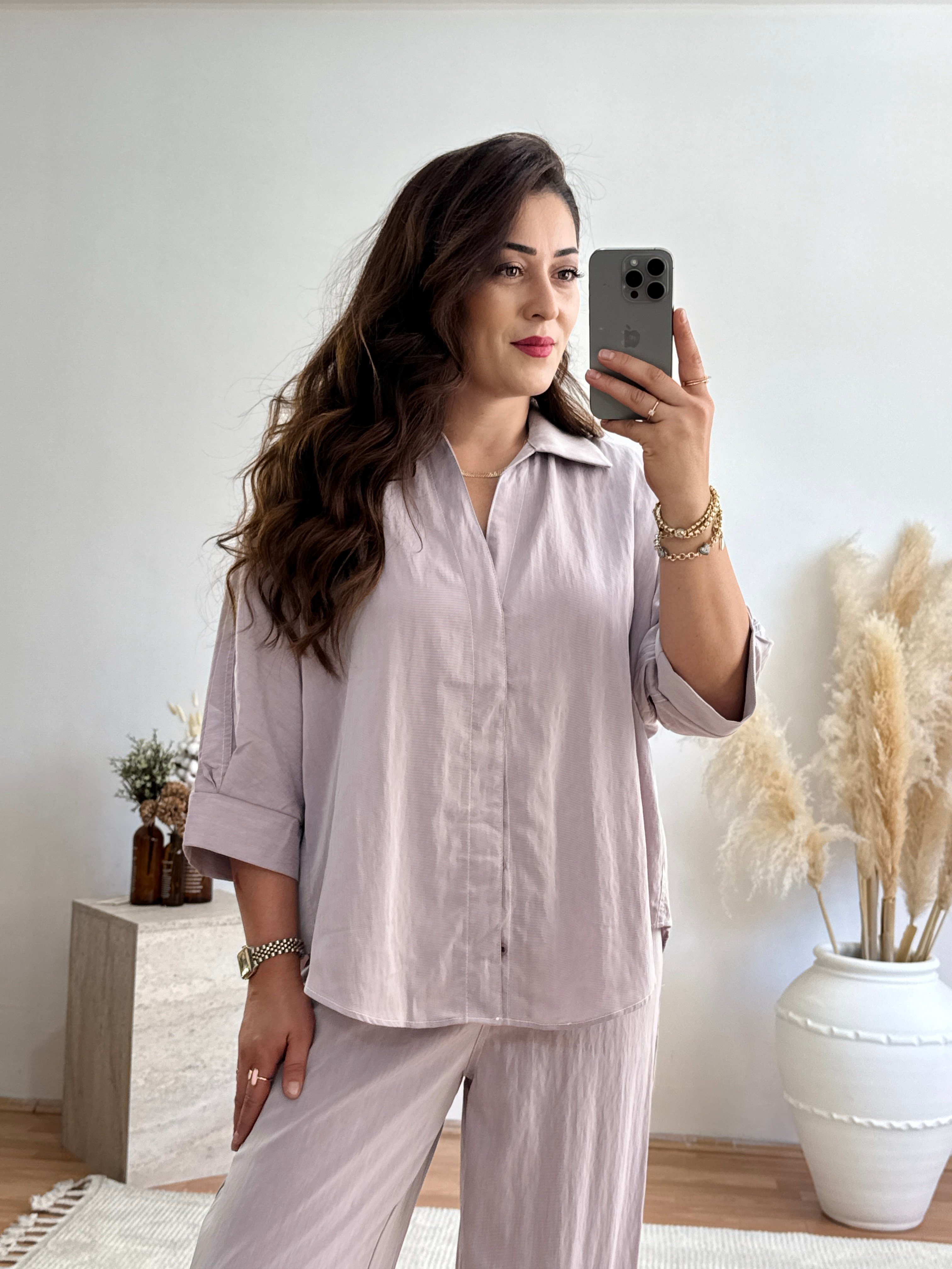Kontrast Dikiş Detaylı Rahat Kesim Takım-Lila