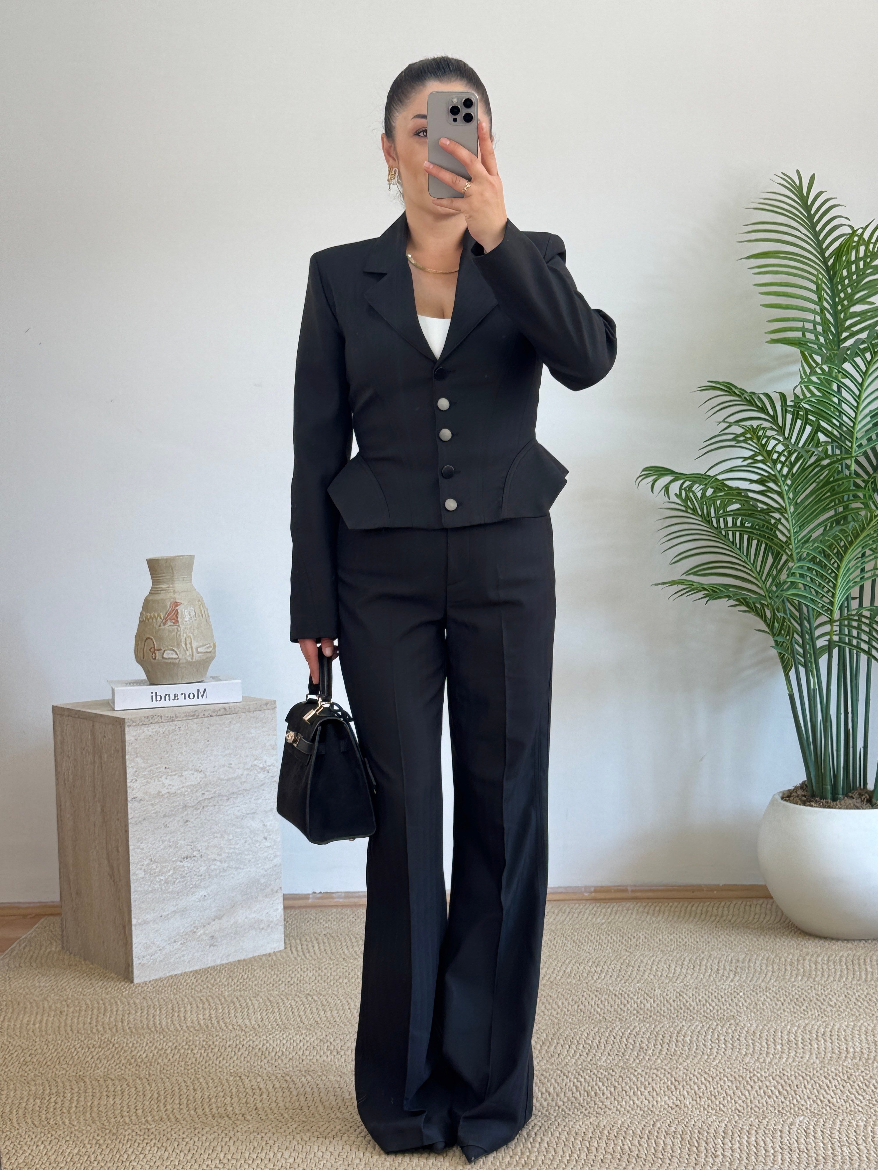 Korsaj Kesim Düğmeli Blazer Ceket