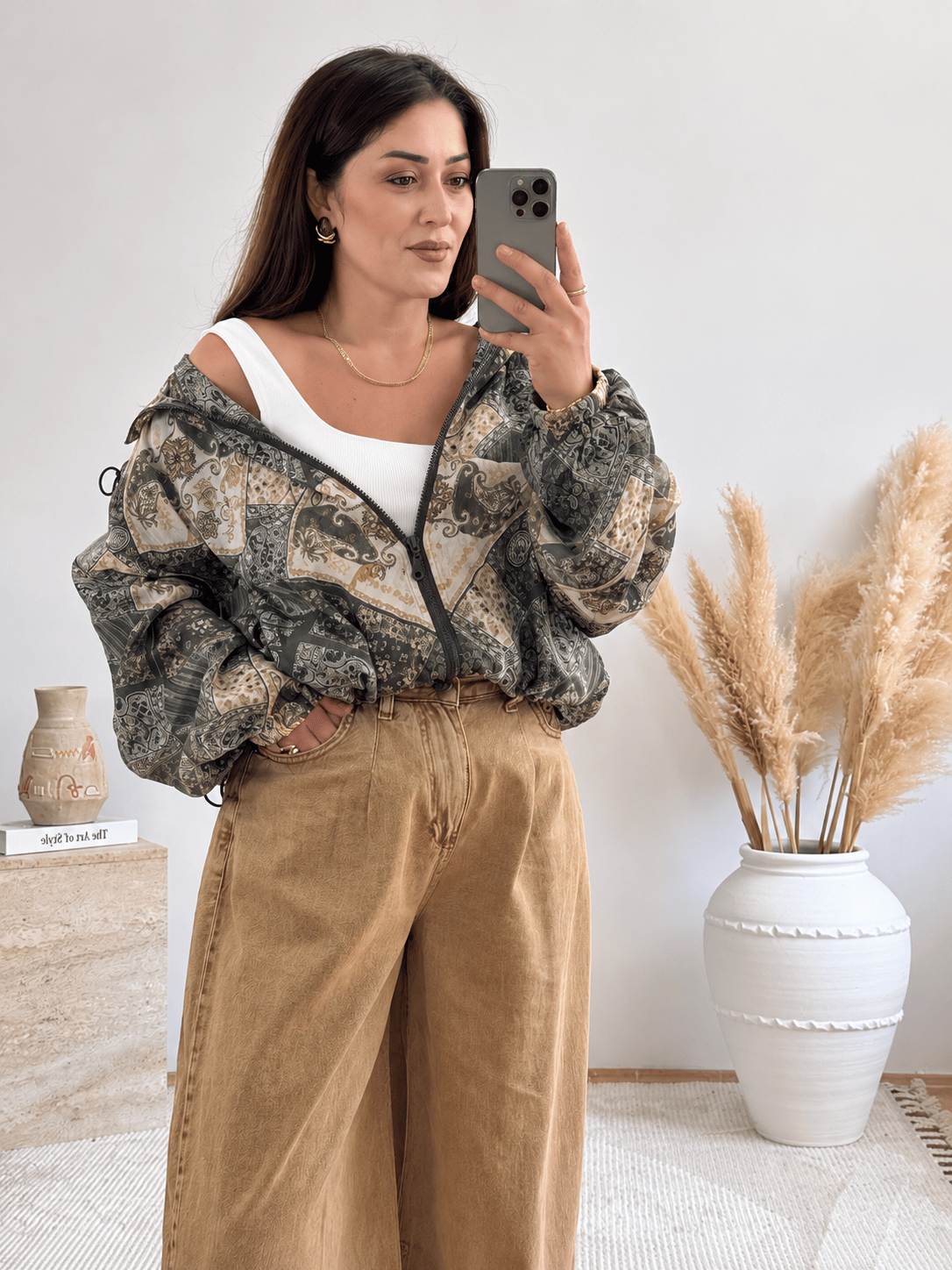 Paisley Desenli Kapüşonlu Mont