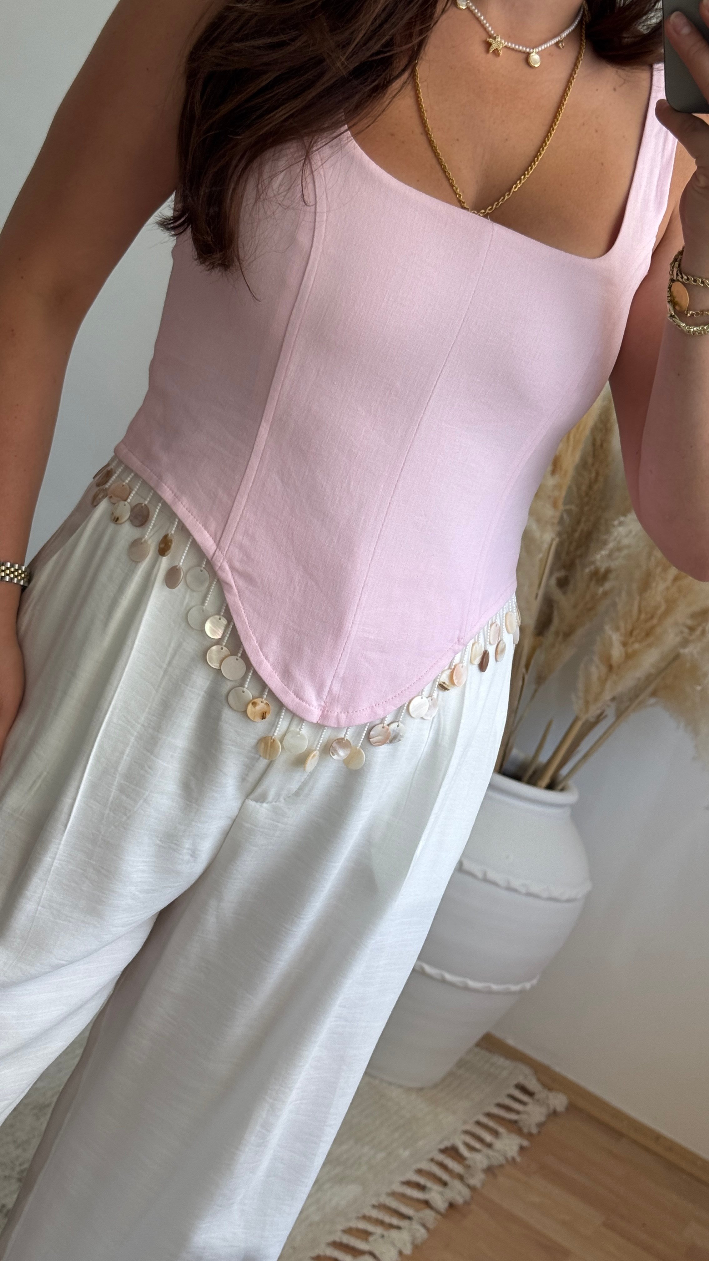 Pul Detaylı Sırt Bağlamalı Büstiyer-Pembe
