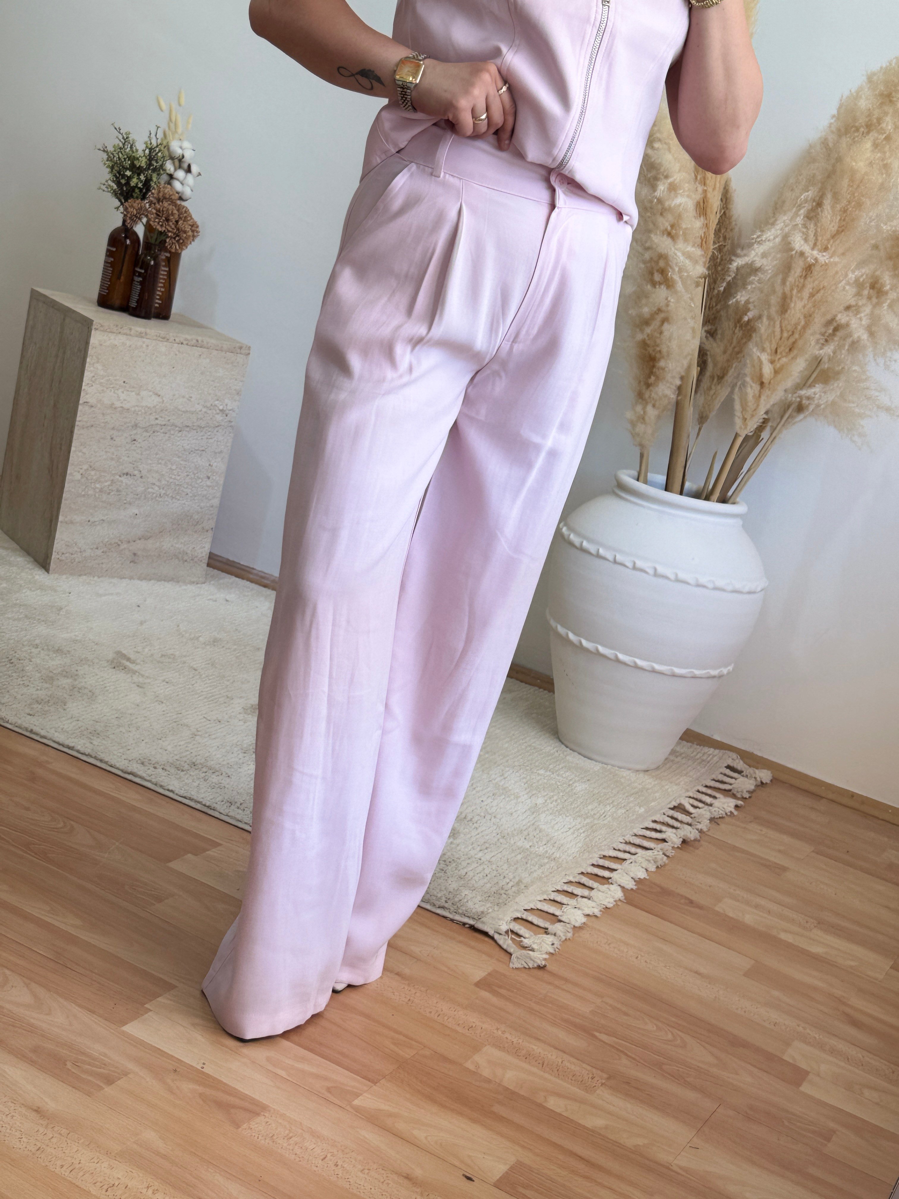 Soft Touch Fermuarlı Yelek Pantolon Takım-Pembe