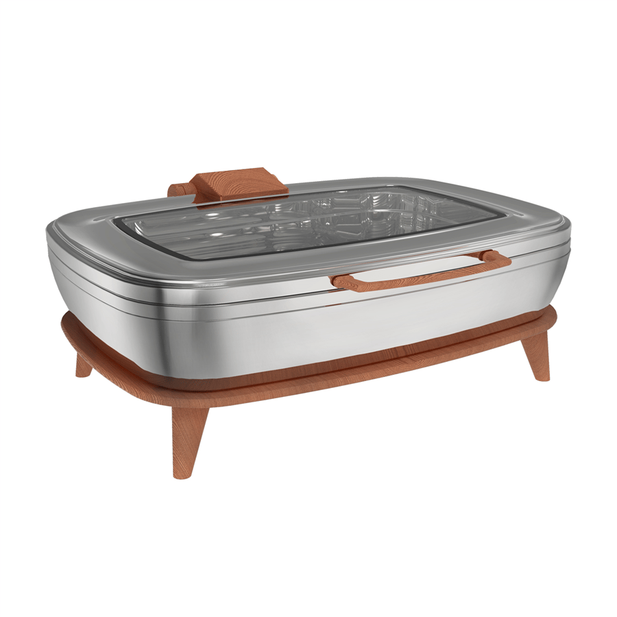 GN 1/1 TITAN CHAFING DISH REZİSTANS CAMLI Ahşap-9 Lt