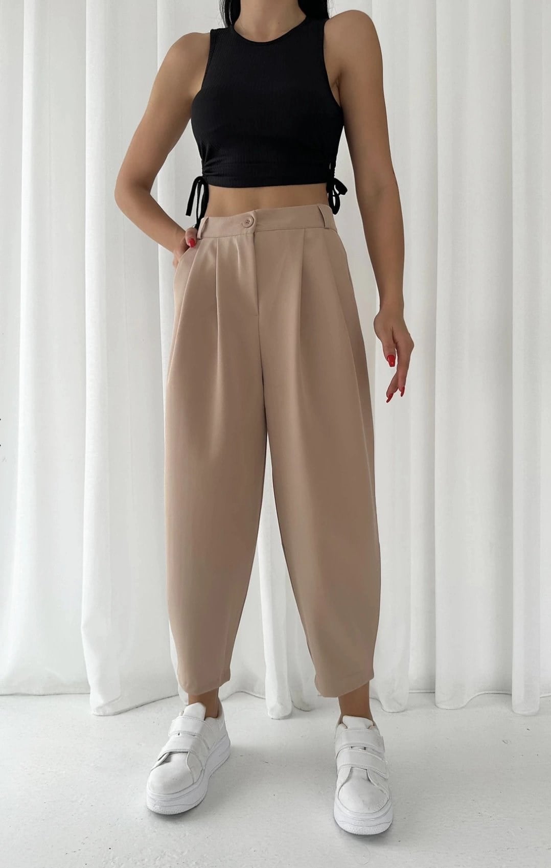 Bej Şalvar Model Krep Pantolon