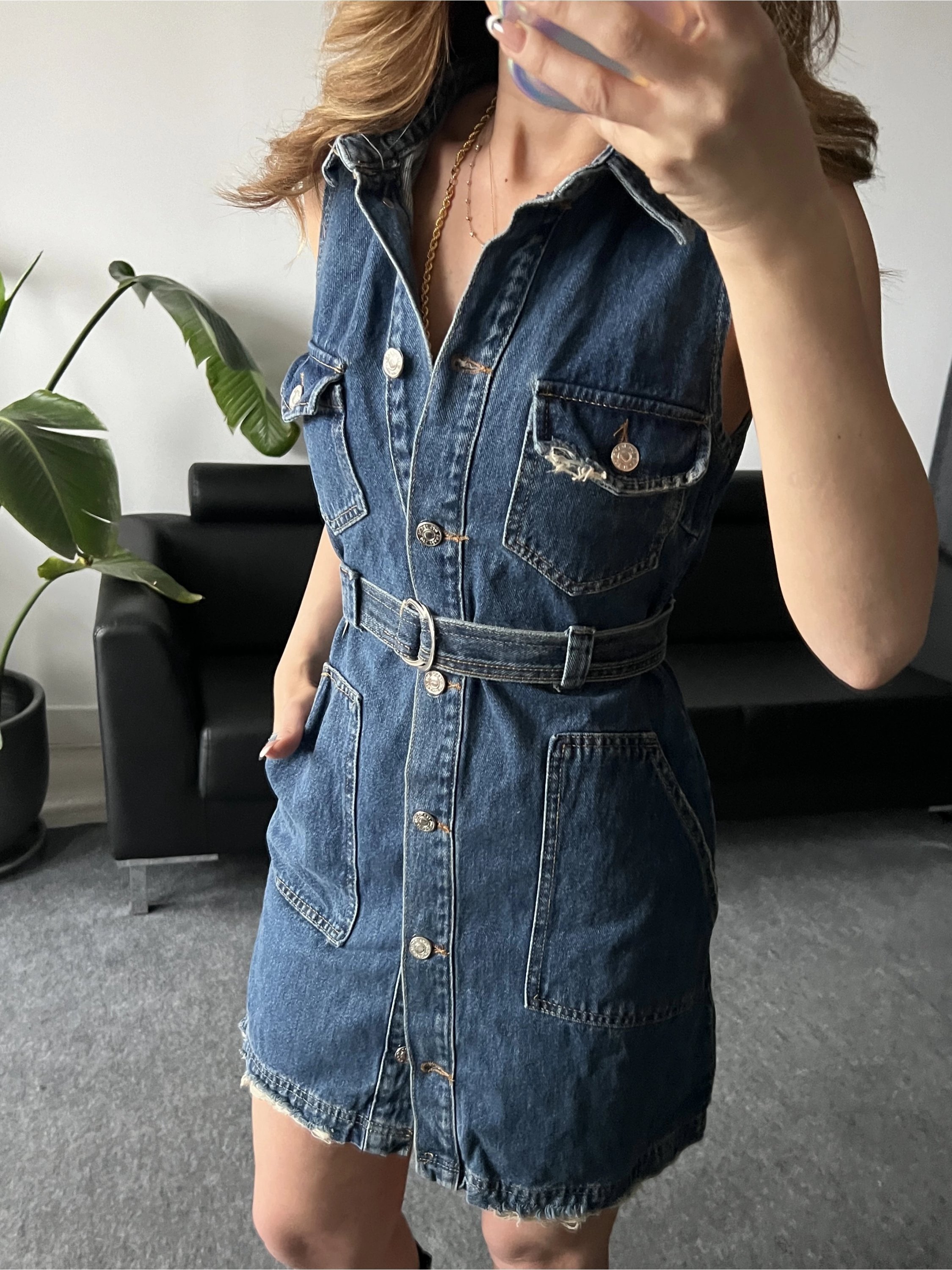 Blue Kolsuz Düğmeli Jean Elbise