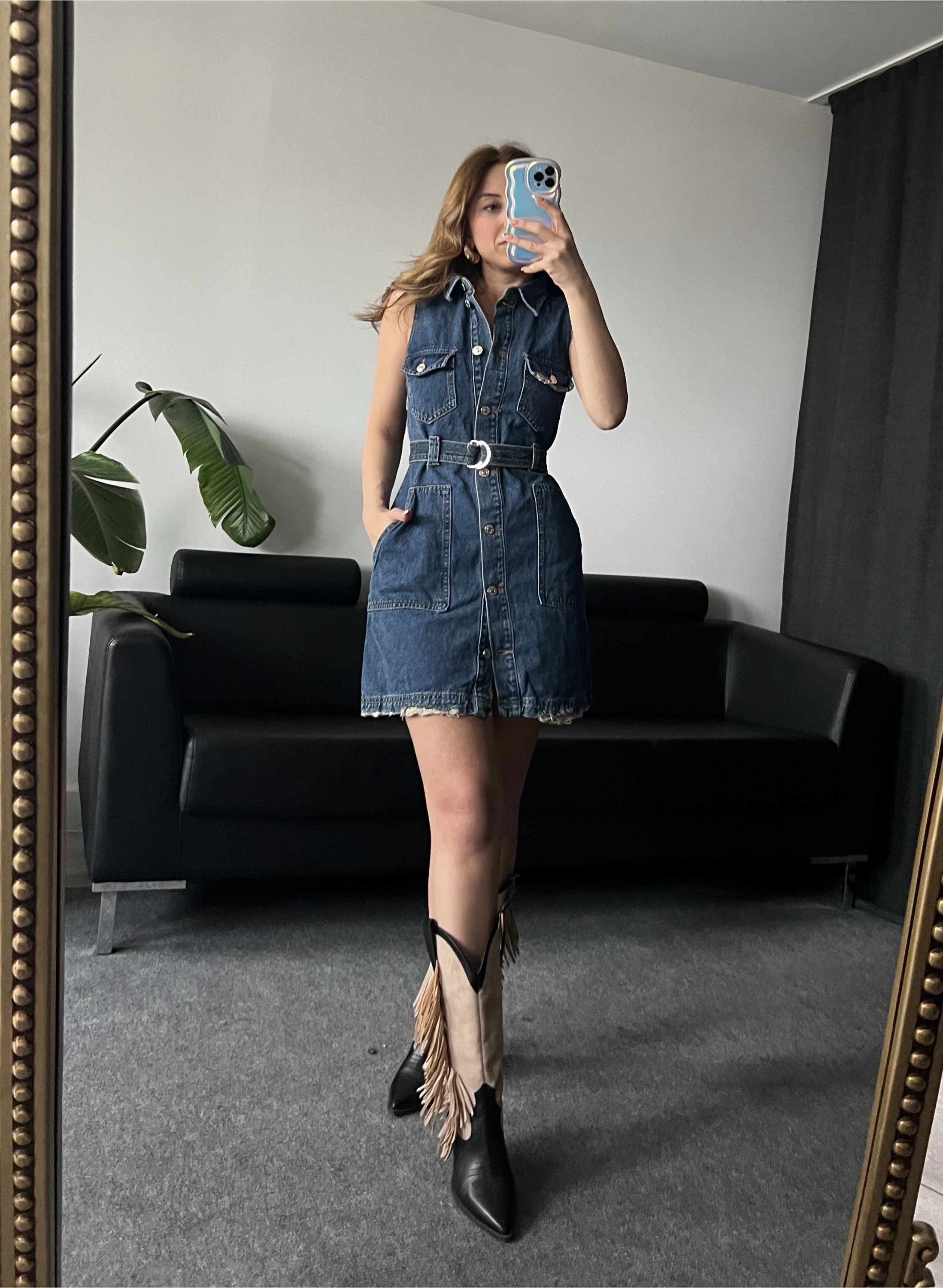 Blue Kolsuz Düğmeli Jean Elbise