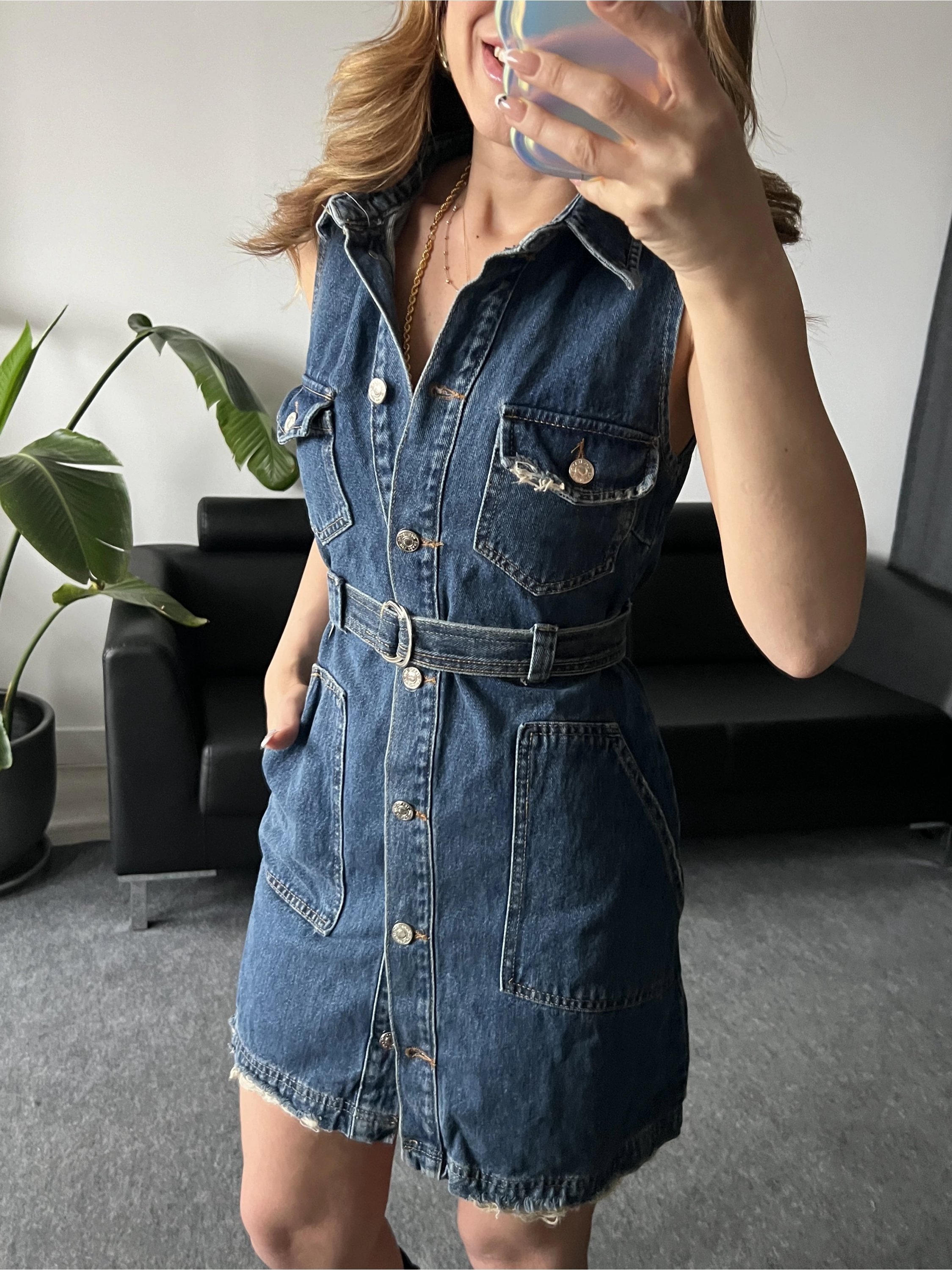 Blue Kolsuz Düğmeli Jean Elbise
