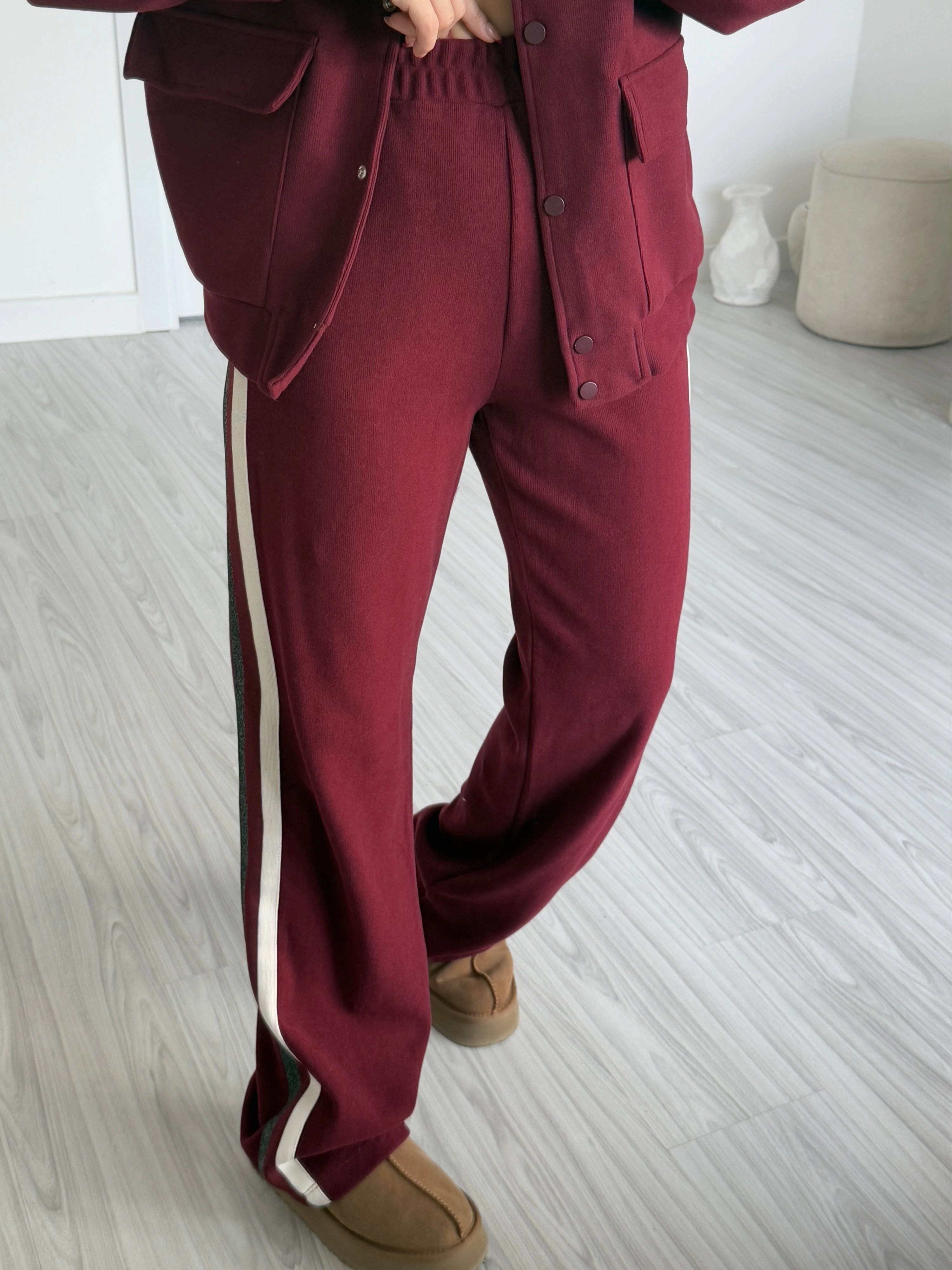 Bordo Çıtçıtlı Bomber Ceket Eşofman Takım